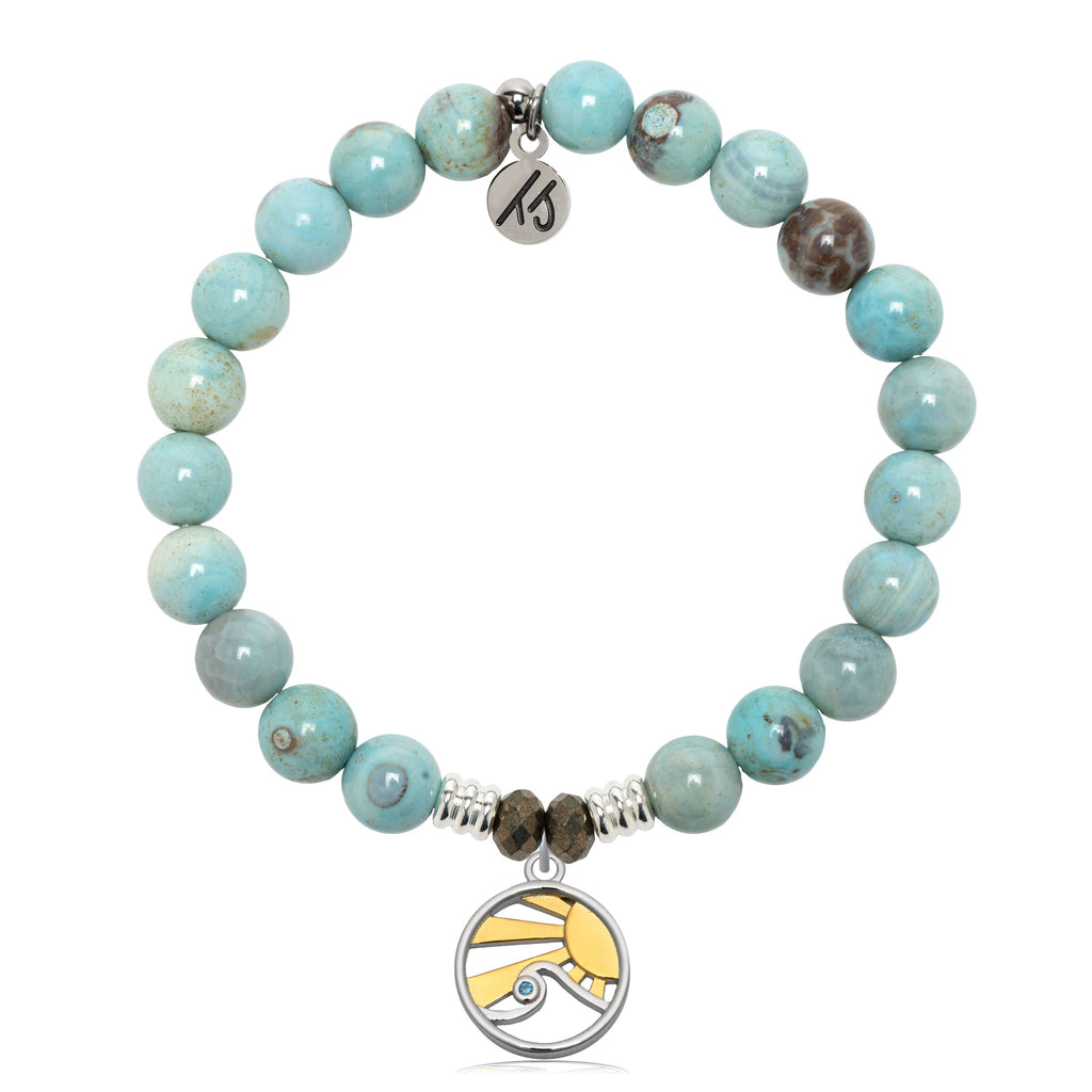 Robins Egg Agate Gemstone Bracelet with Rising Sun Sterling Silver Charm