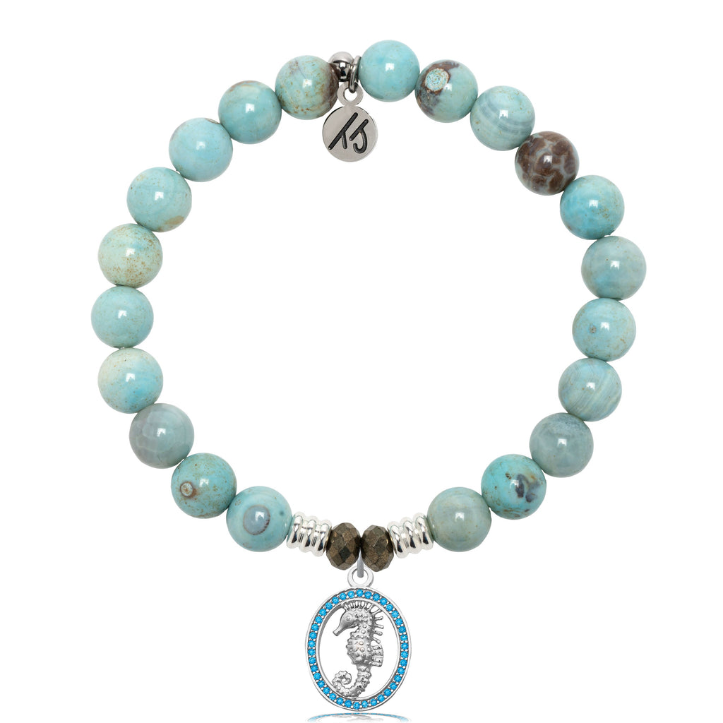 Robins Egg Agate Gemstone Bracelet with Seahorse Sterling Silver Charm