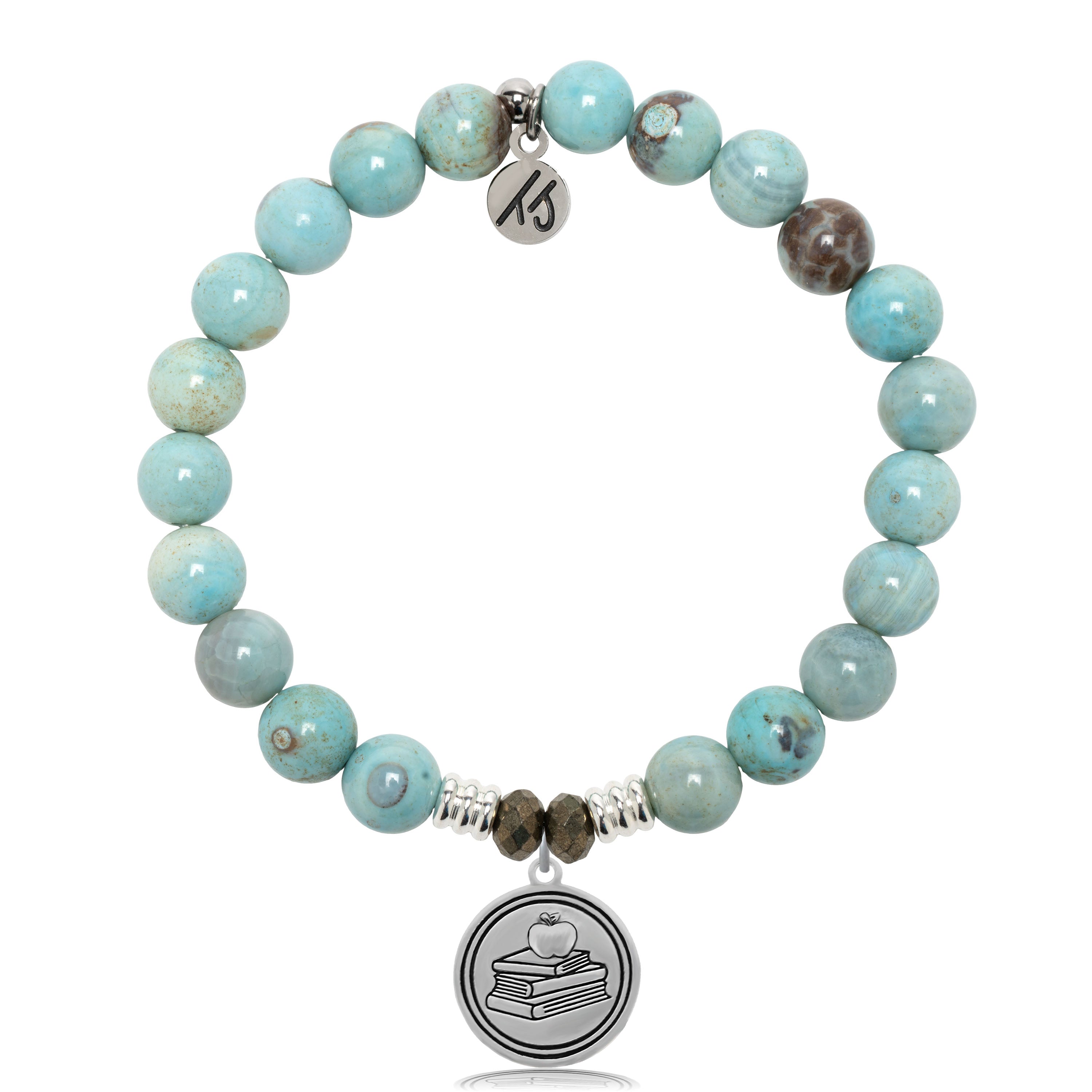 Robins Egg Agate Gemstone Bracelet with Teacher Sterling Silver Charm