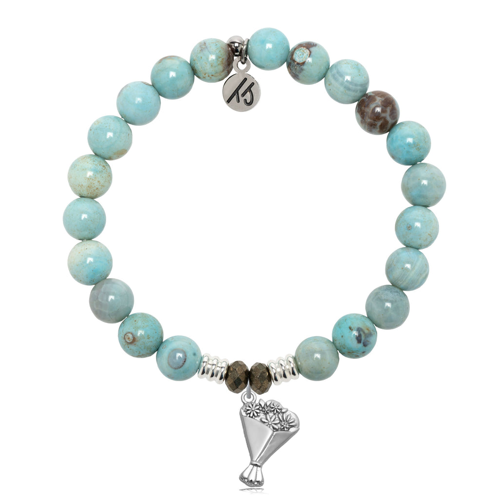 Robins Egg Agate Gemstone Bracelet with Thinking of You Sterling Silver Charm