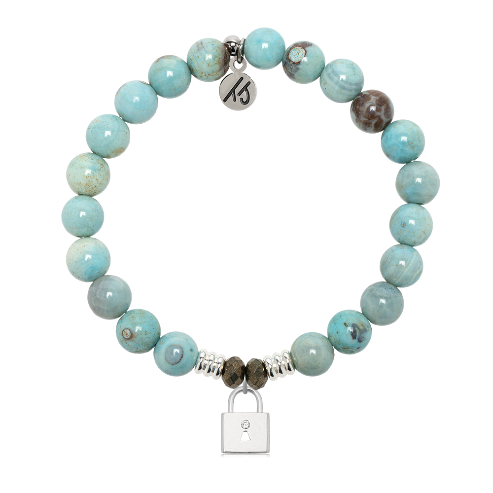 Robins Egg Agate Gemstone Bracelet with Unbreakable Friendship Sterling Silver Charm