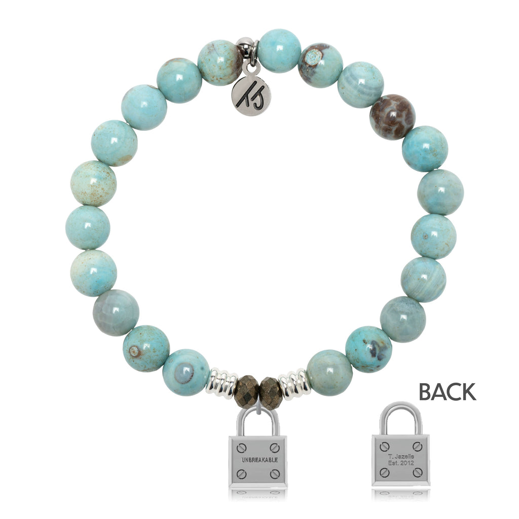 Robins Egg Agate Gemstone Bracelet with Unbreakable Sterling Silver Charm