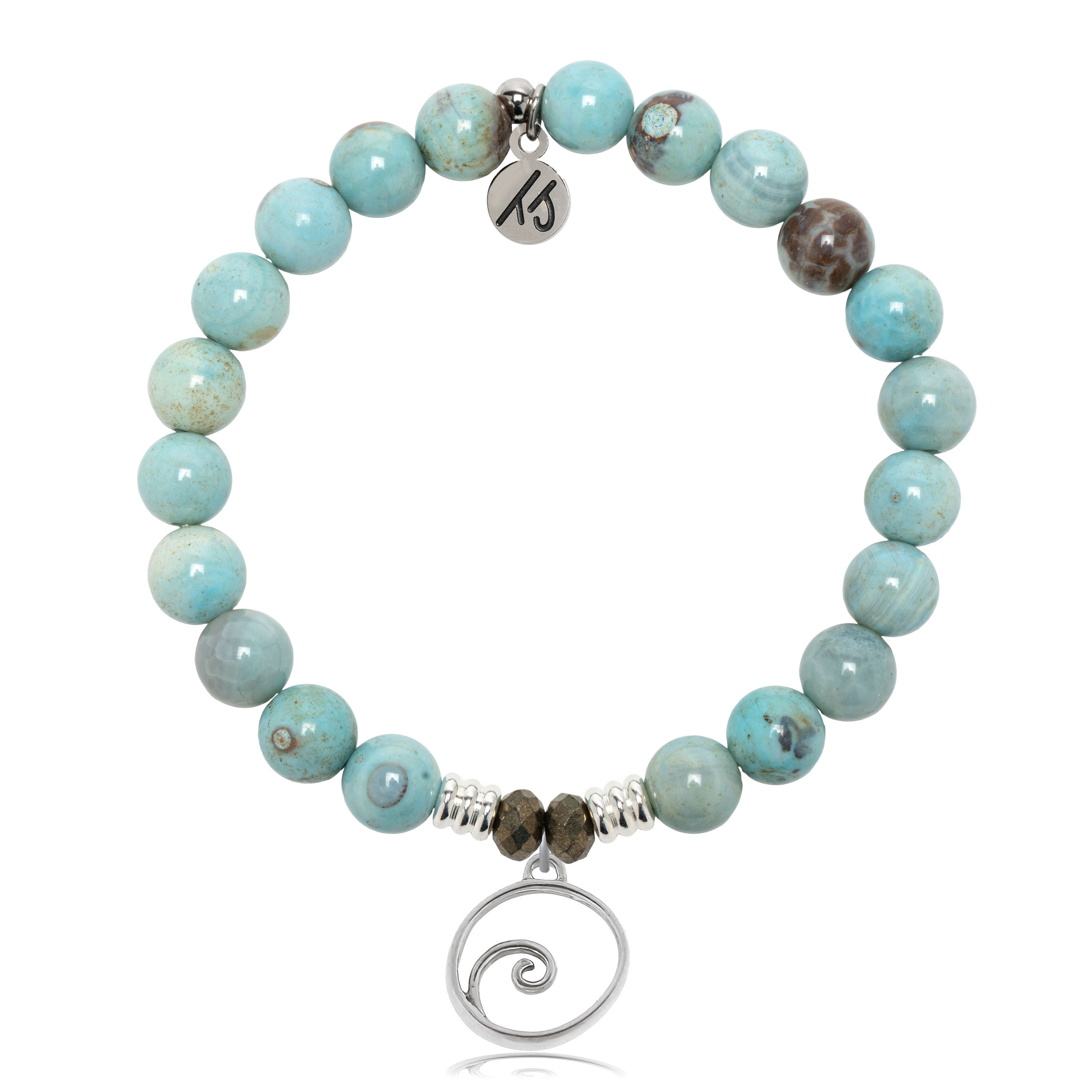 Robins Egg Agate Gemstone Bracelet with Wave Sterling Silver Charm