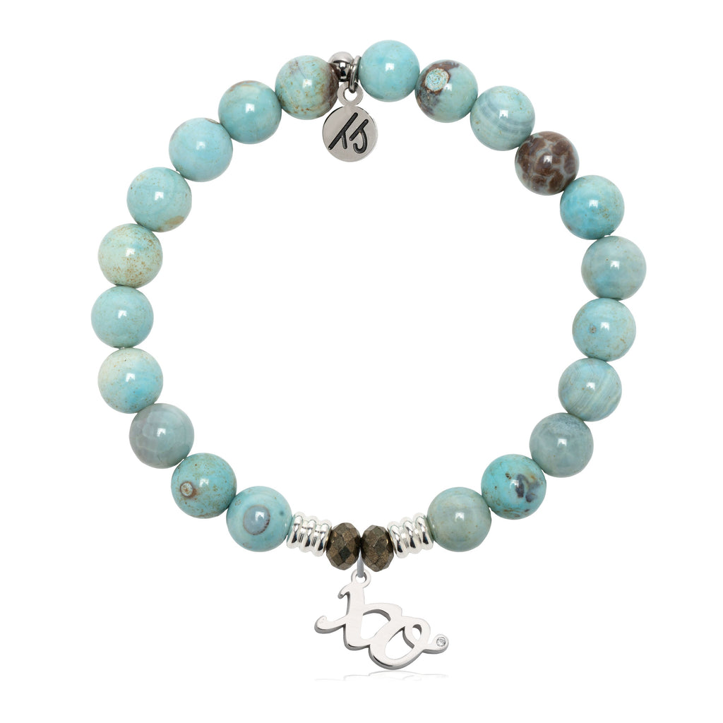 Robins Egg Agate Gemstone Bracelet with XO Sterling Silver Charm