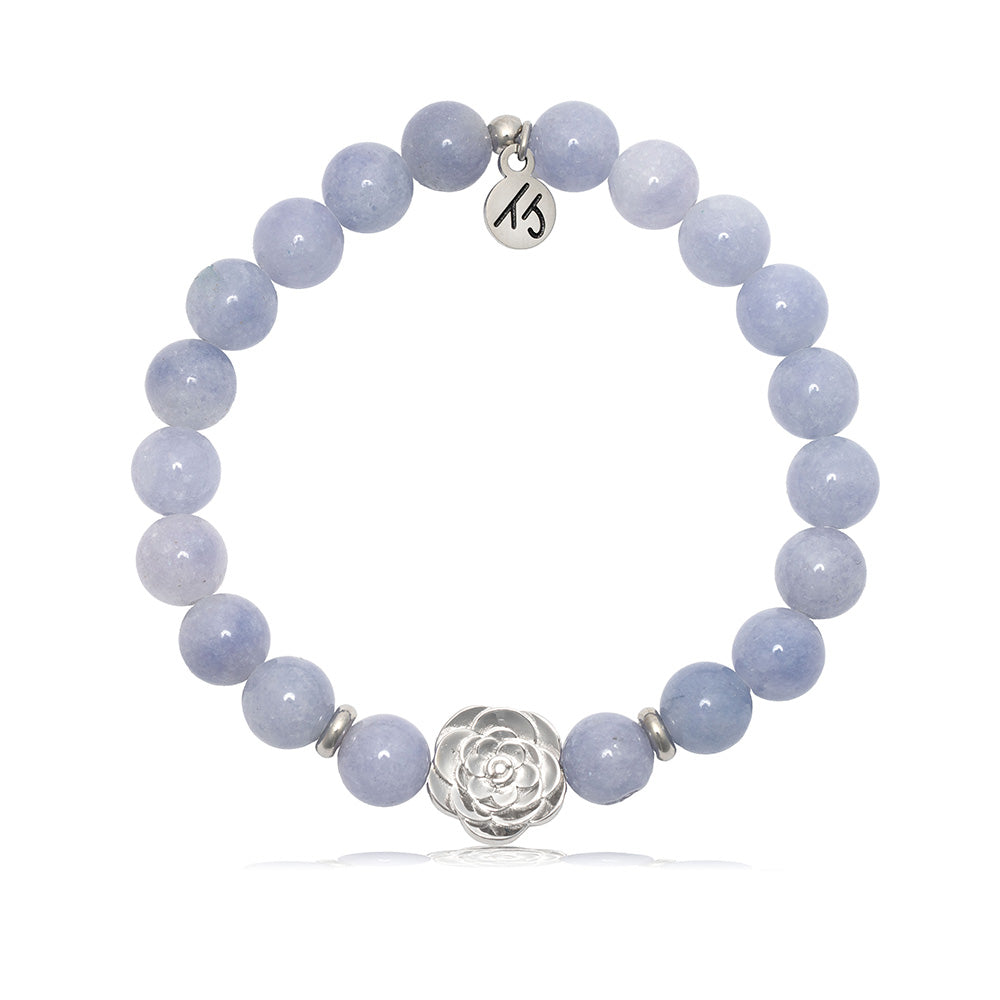 Rose Collection- Sky Blue Jade Bracelet with Sterling Silver Rose Bead