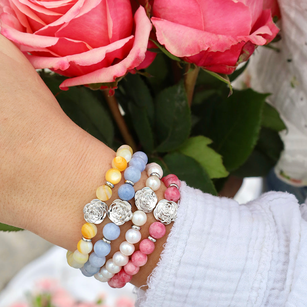 Rose Collection- Yellow Shell Bracelet with Sterling Silver Rose Bead