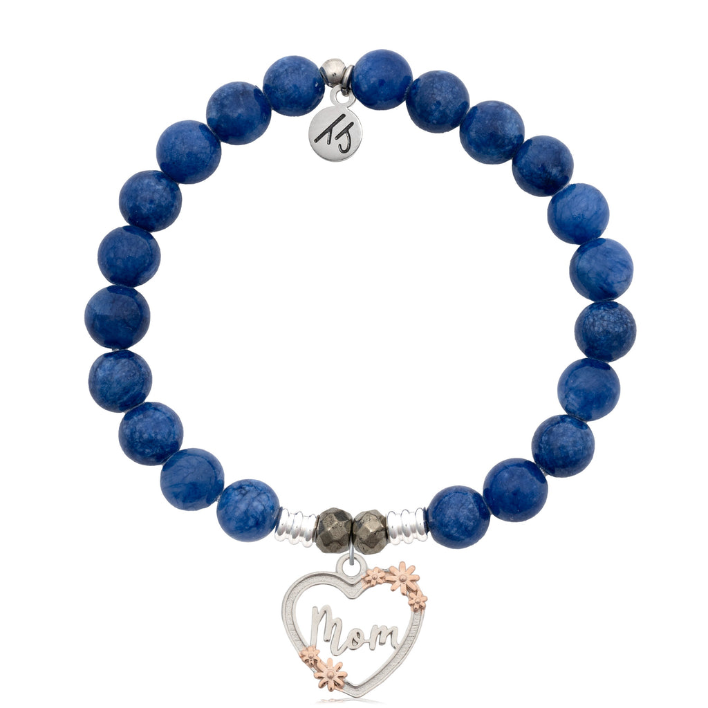 Royal Jade Stone Bracelet with Heart Mom Sterling Silver Charm