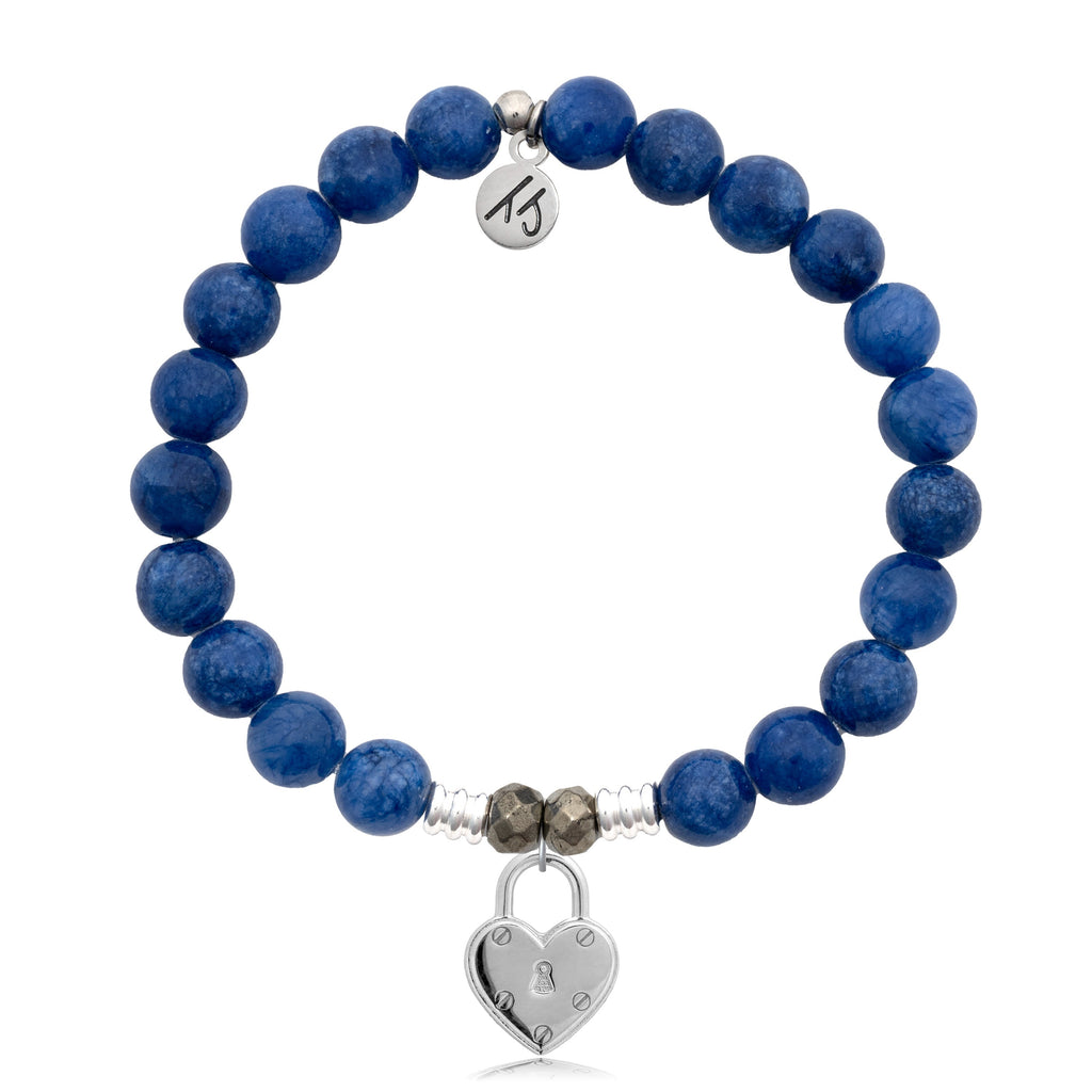Royal Jade Stone Bracelet with Love Lock Sterling Silver Charm