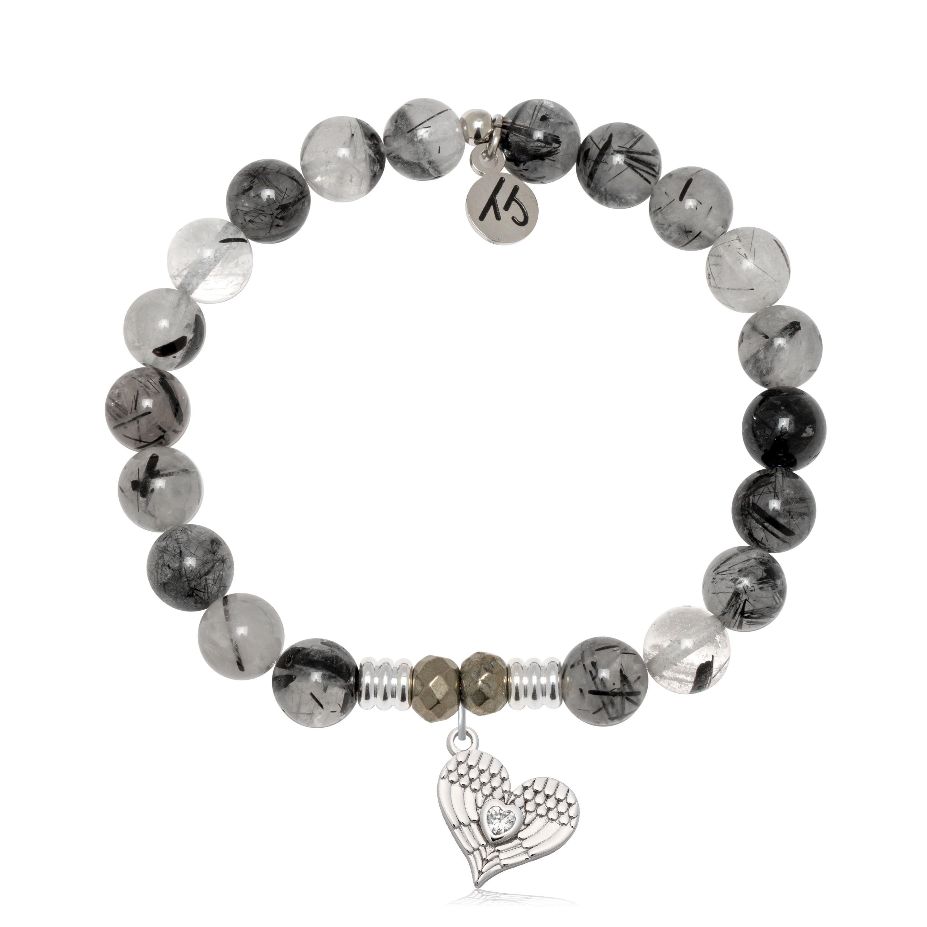 Rutilated Quartz Gemstone Bracelet with Angel Love Sterling Silver Charm