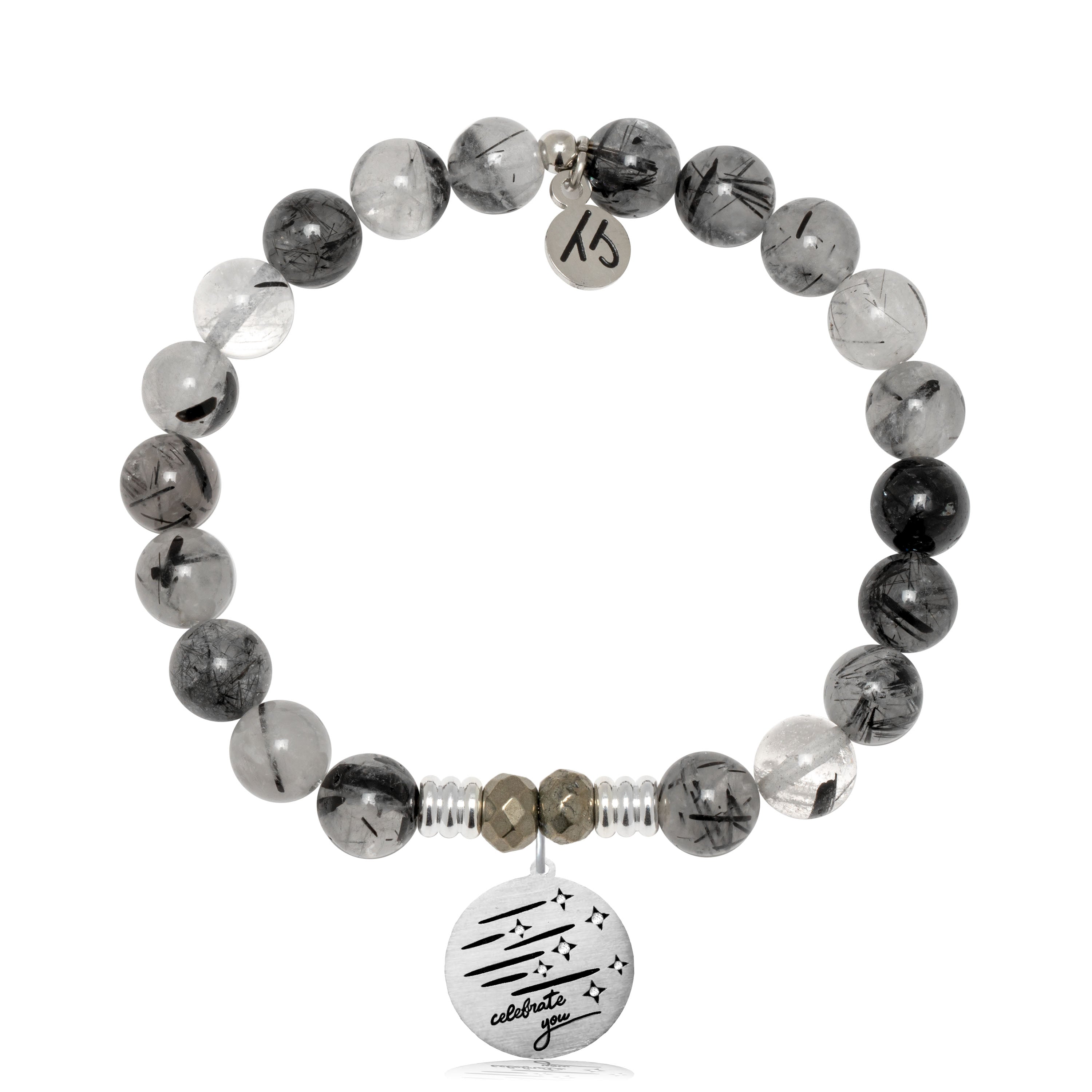 Rutilated Quartz Gemstone Bracelet with Birthday Wishes Sterling Silver Charm