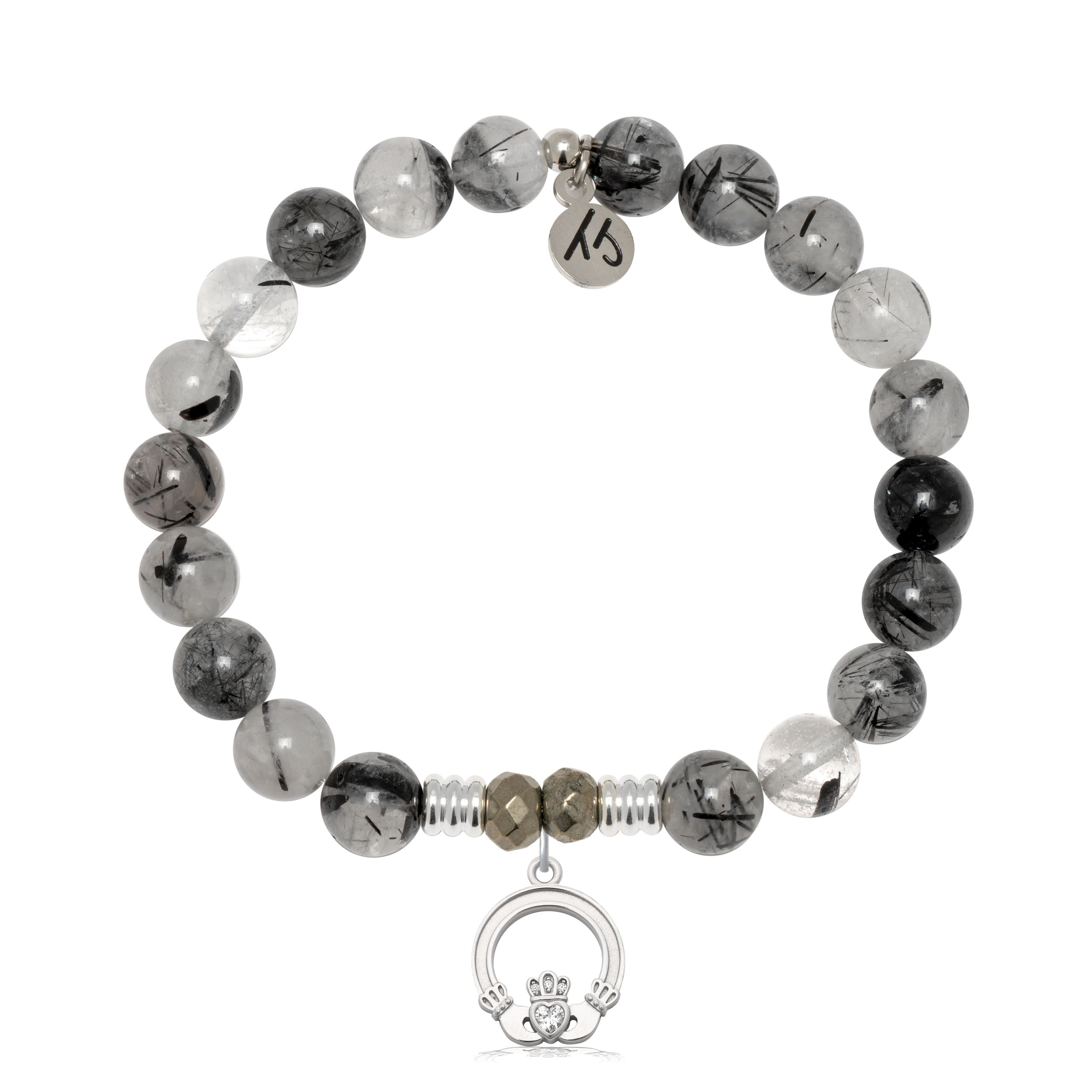 Rutilated Quartz Gemstone Bracelet with Claddagh Sterling Silver Charm