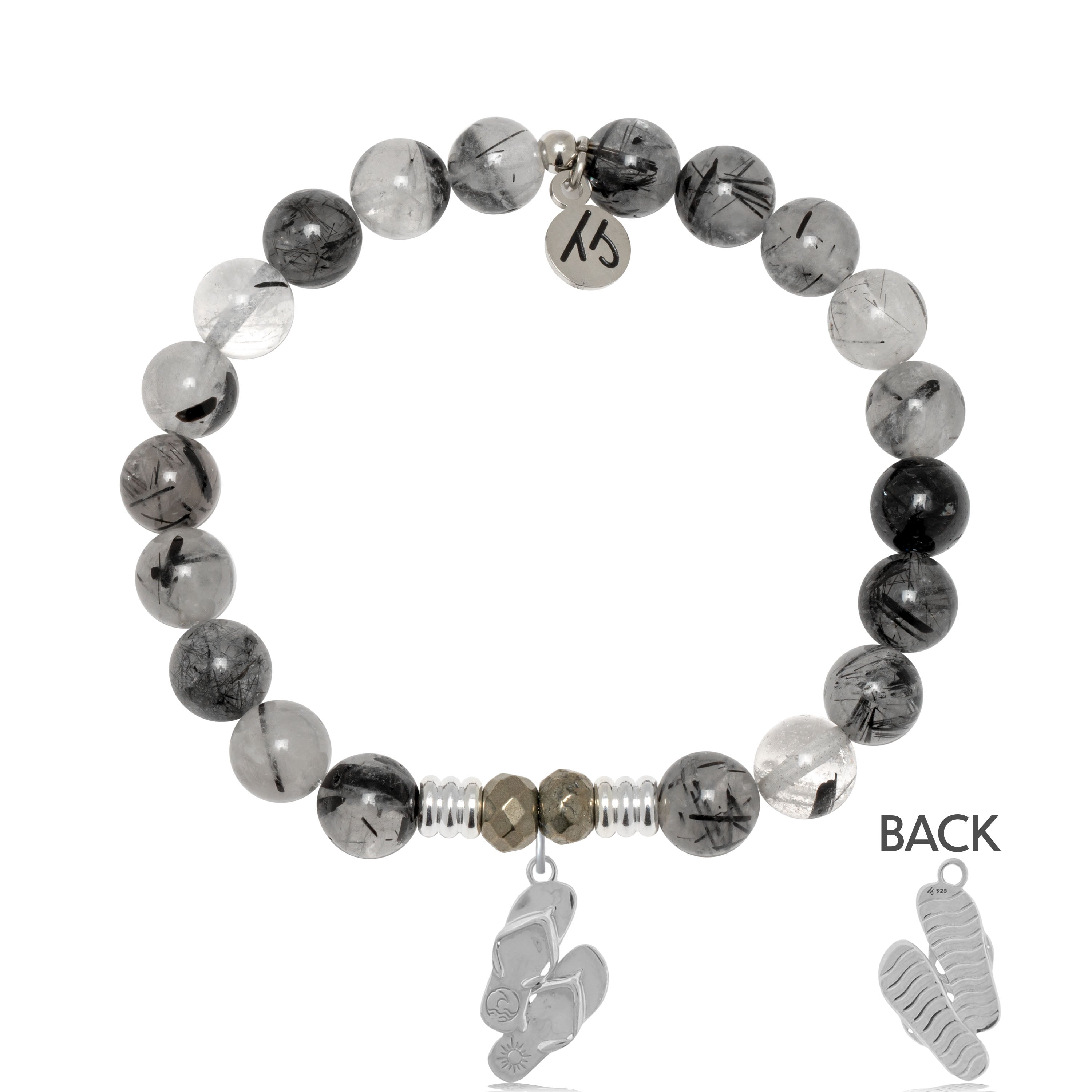 Rutilated Quartz Gemstone Bracelet with Flip Flop Sterling Silver Charm