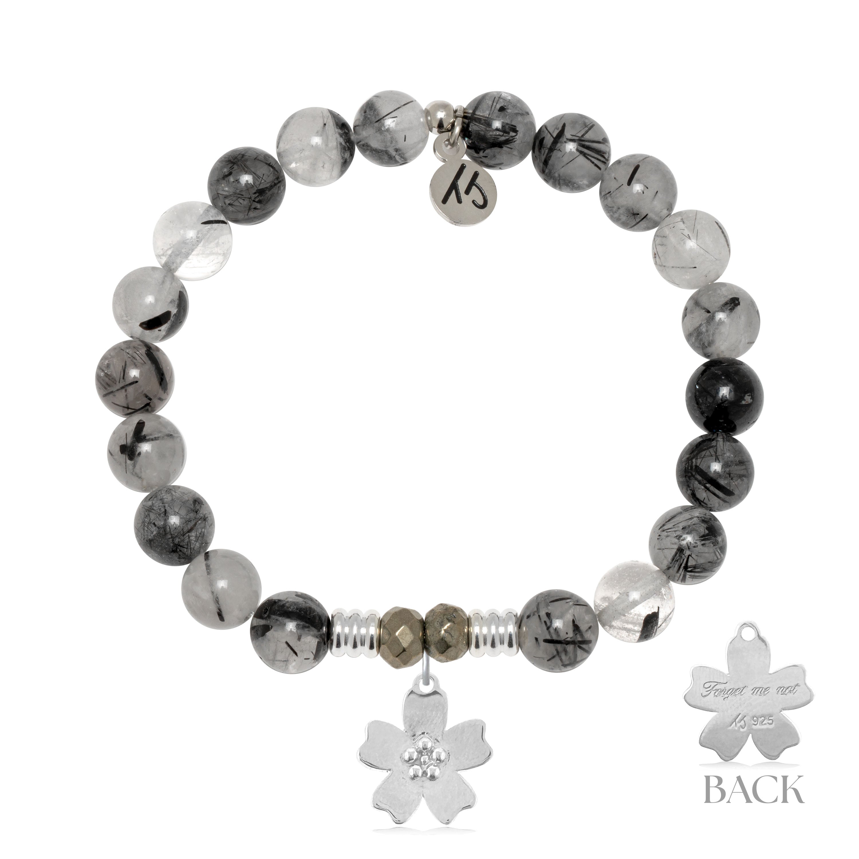 Rutilated Quartz Gemstone Bracelet with Forget Me Not Sterling Silver Charm