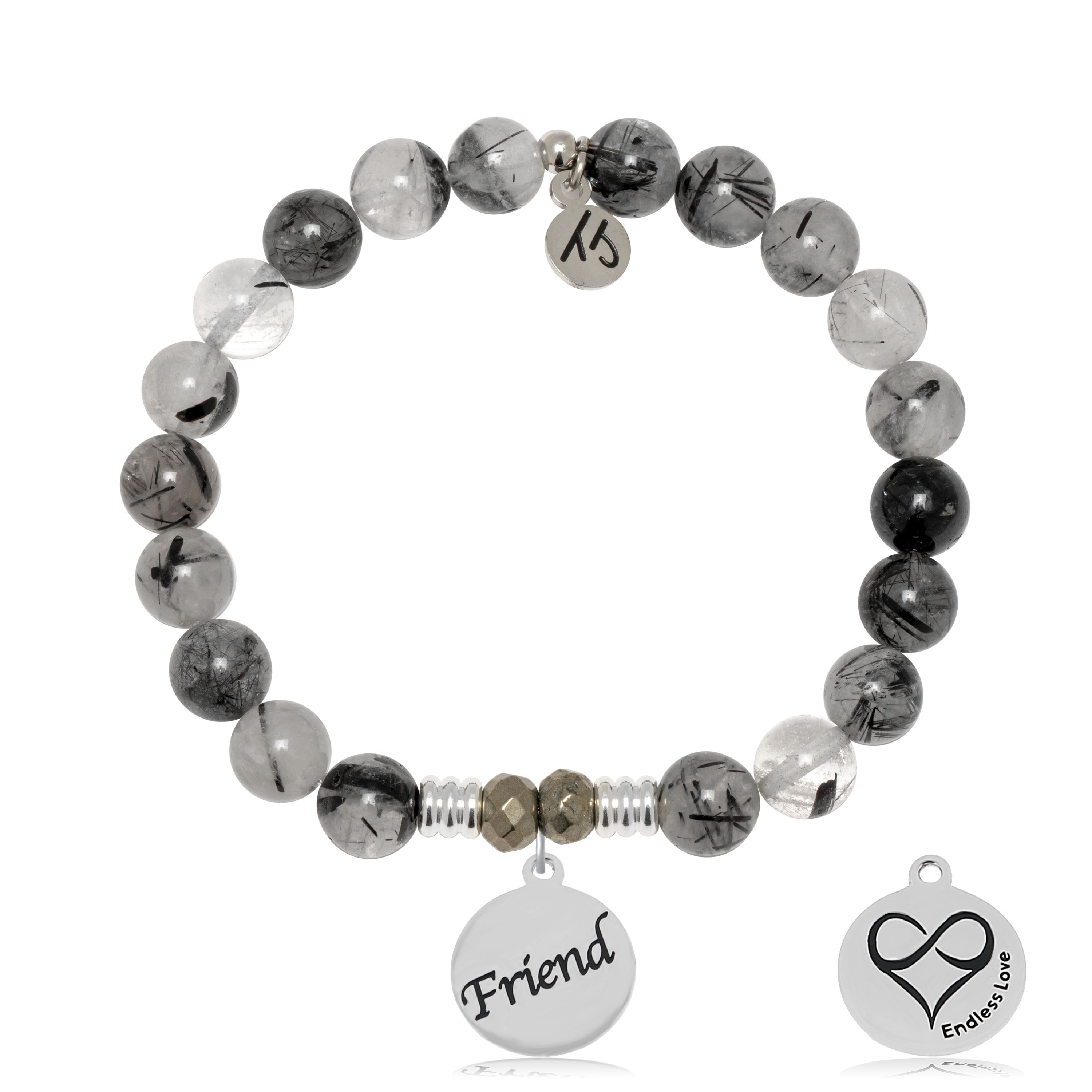 Rutilated Quartz Gemstone Bracelet with Friend Sterling Silver Charm