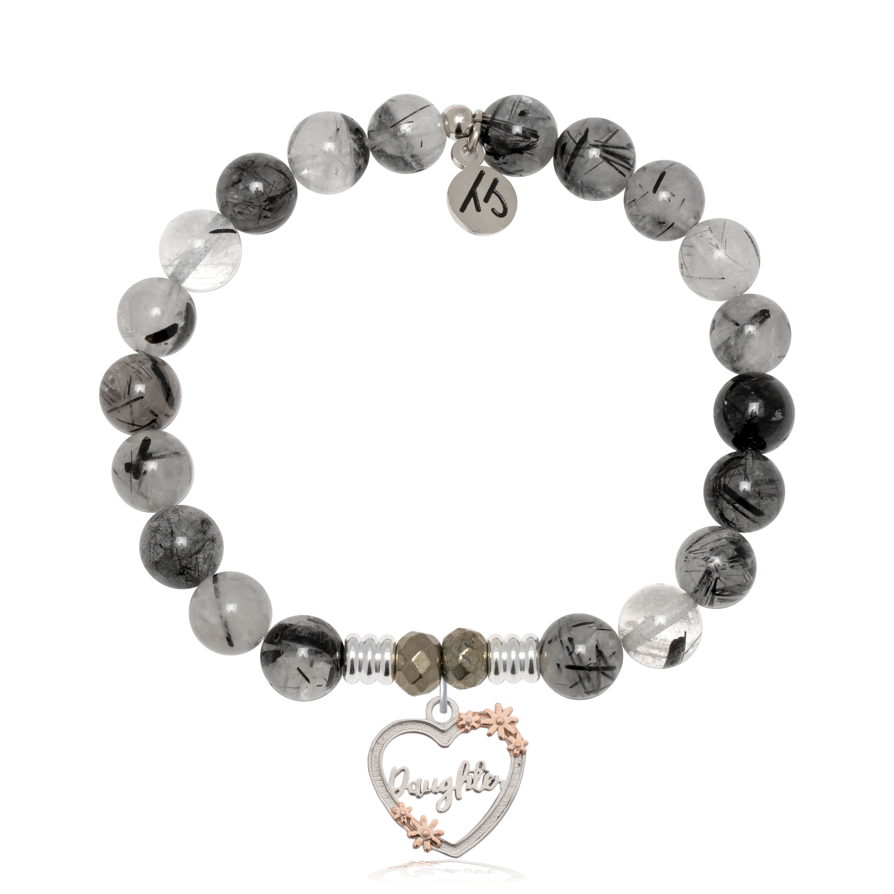 Rutilated Quartz Gemstone Bracelet with Heart Daughter Sterling Silver Charm