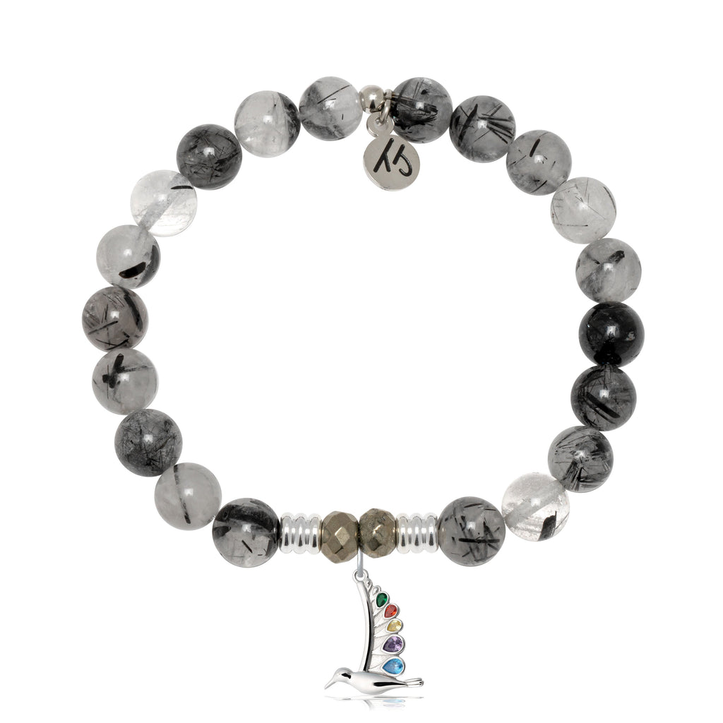 Rutilated Quartz Gemstone Bracelet with Hummingbird Sterling Silver Charm
