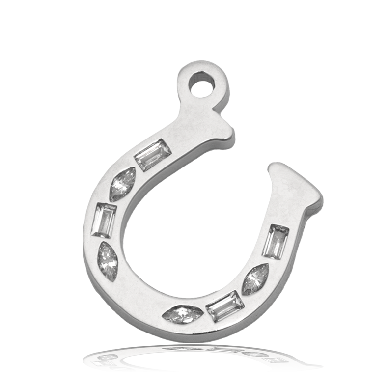 Rutilated Quartz Gemstone Bracelet with Lucky Horseshoe Sterling Silver Charm