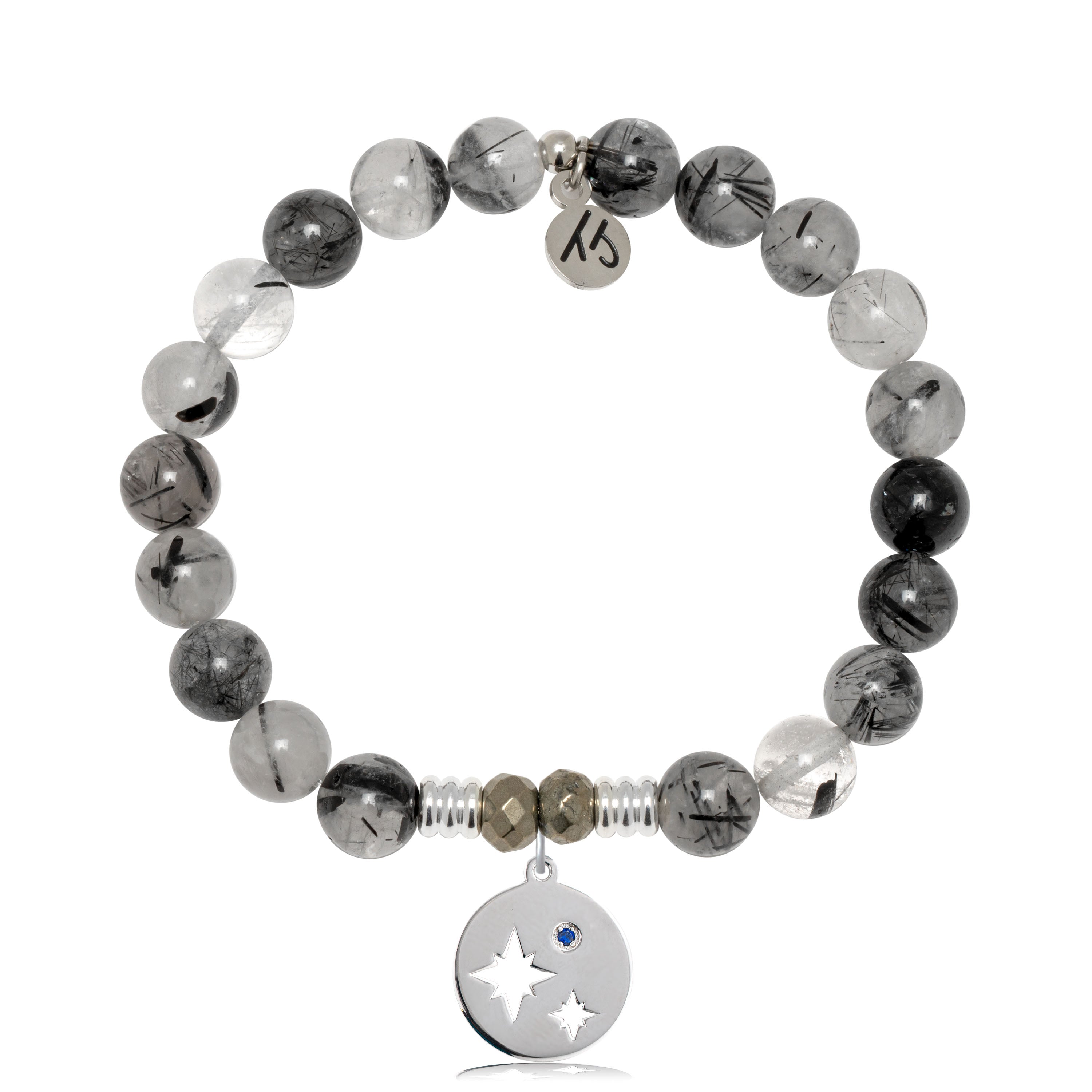 Rutilated Quartz Gemstone Bracelet with Mother Son Sterling Silver Charm