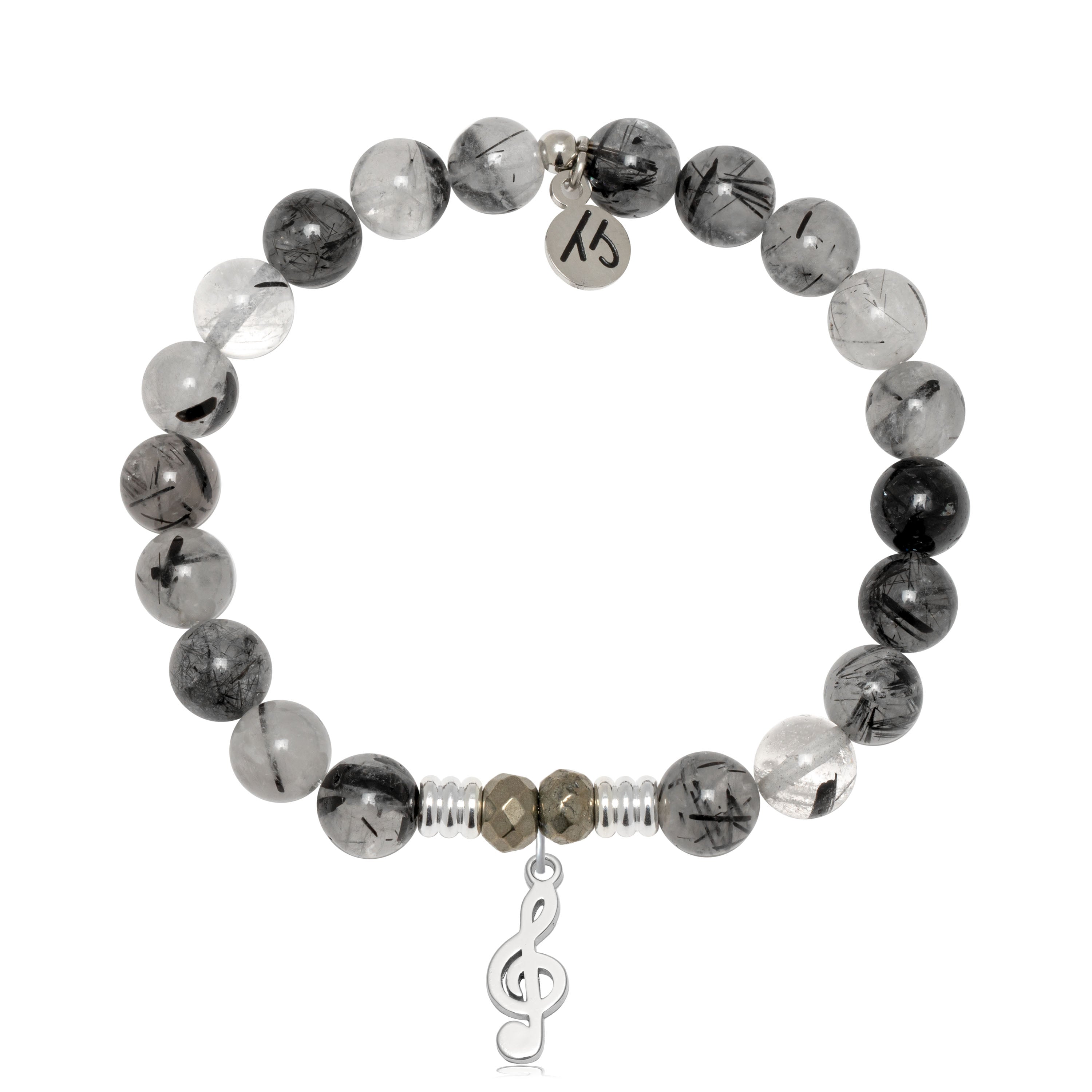 Rutilated Quartz Gemstone Bracelet with Music Note Sterling Silver Charm