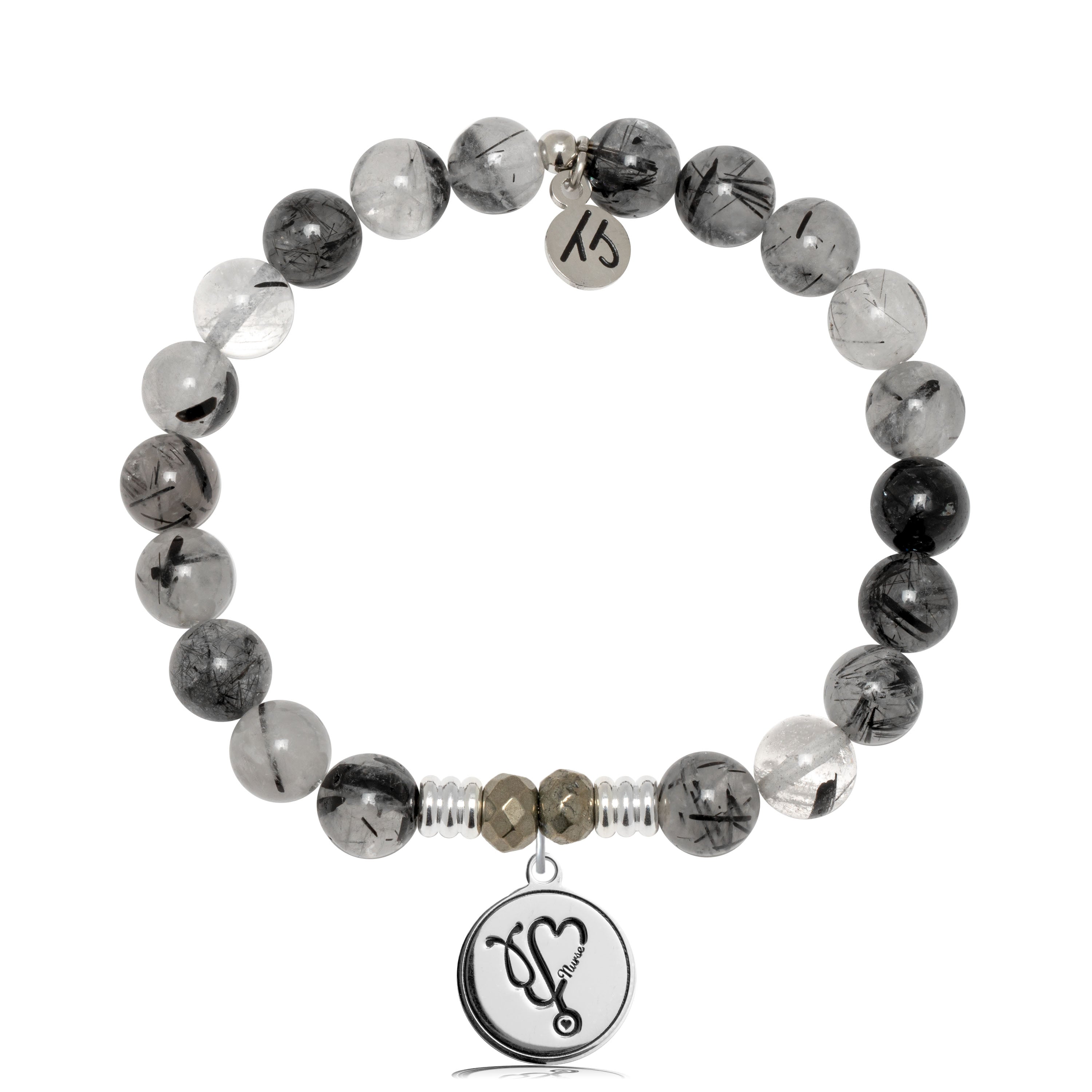 Rutilated Quartz Gemstone Bracelet with Nurse Sterling Silver Charm