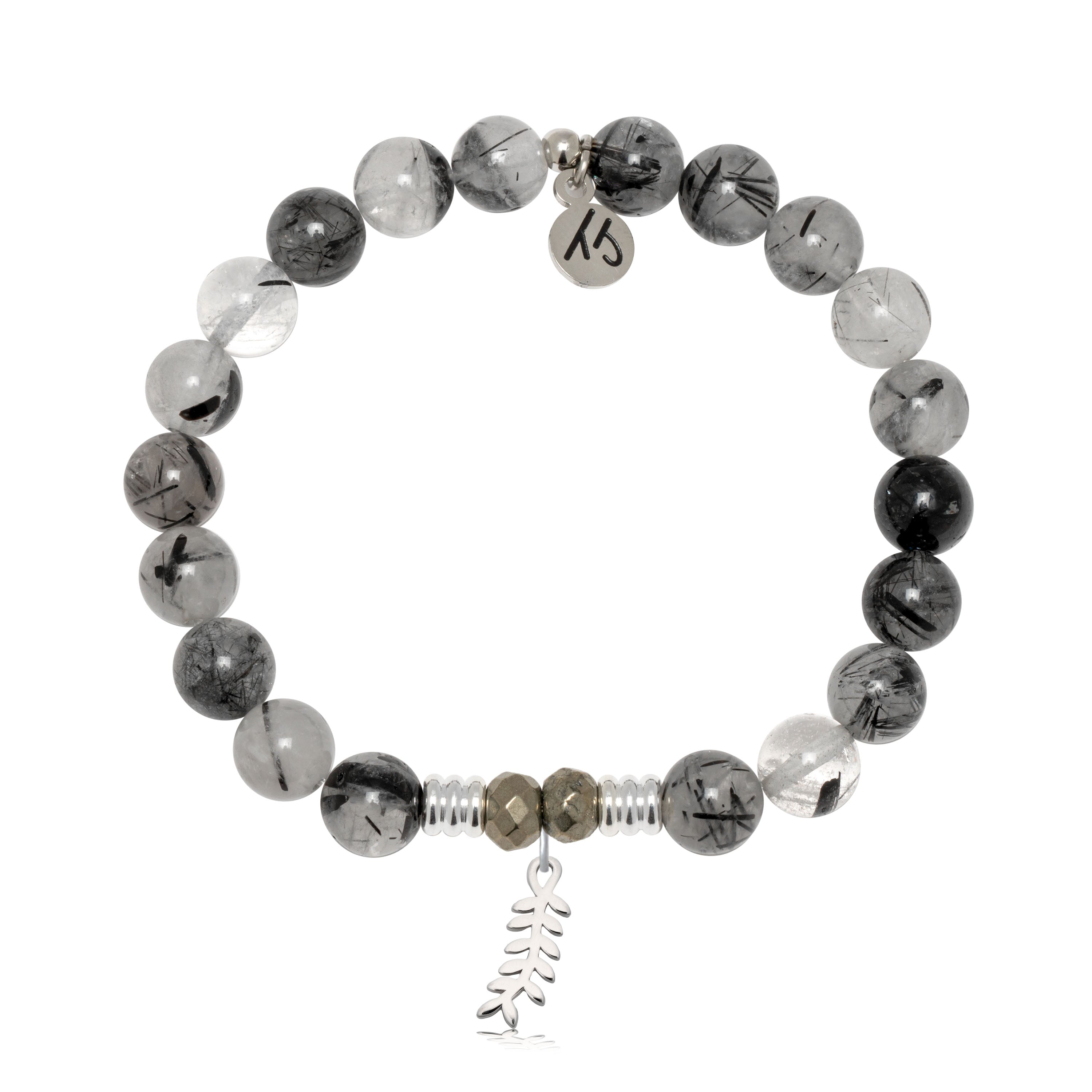 Rutilated Quartz Gemstone Bracelet with Olive Branch Sterling Silver Charm