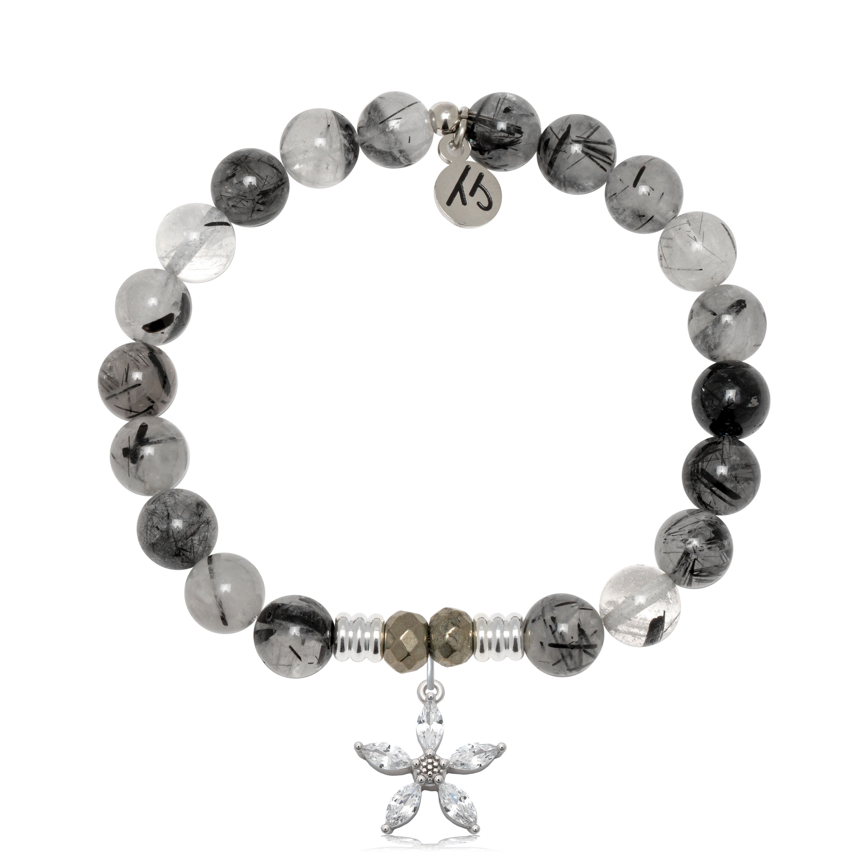 Rutilated Quartz Gemstone Bracelet with Renewal Sterling Silver Charm