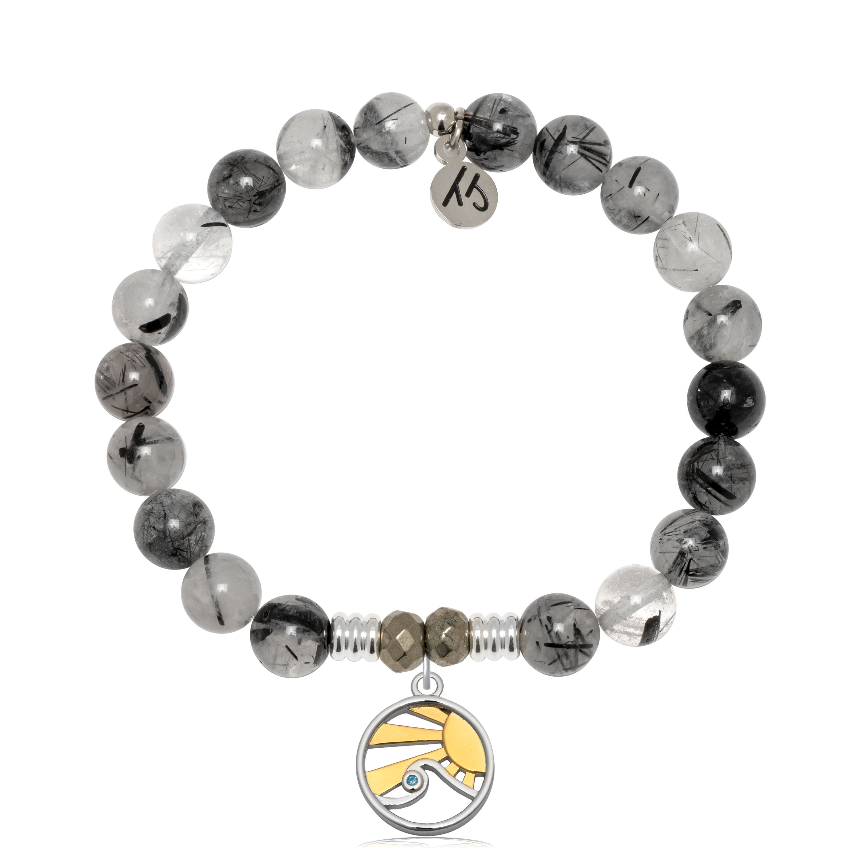 Rutilated Quartz Gemstone Bracelet with Rising Sun Sterling Silver Charm