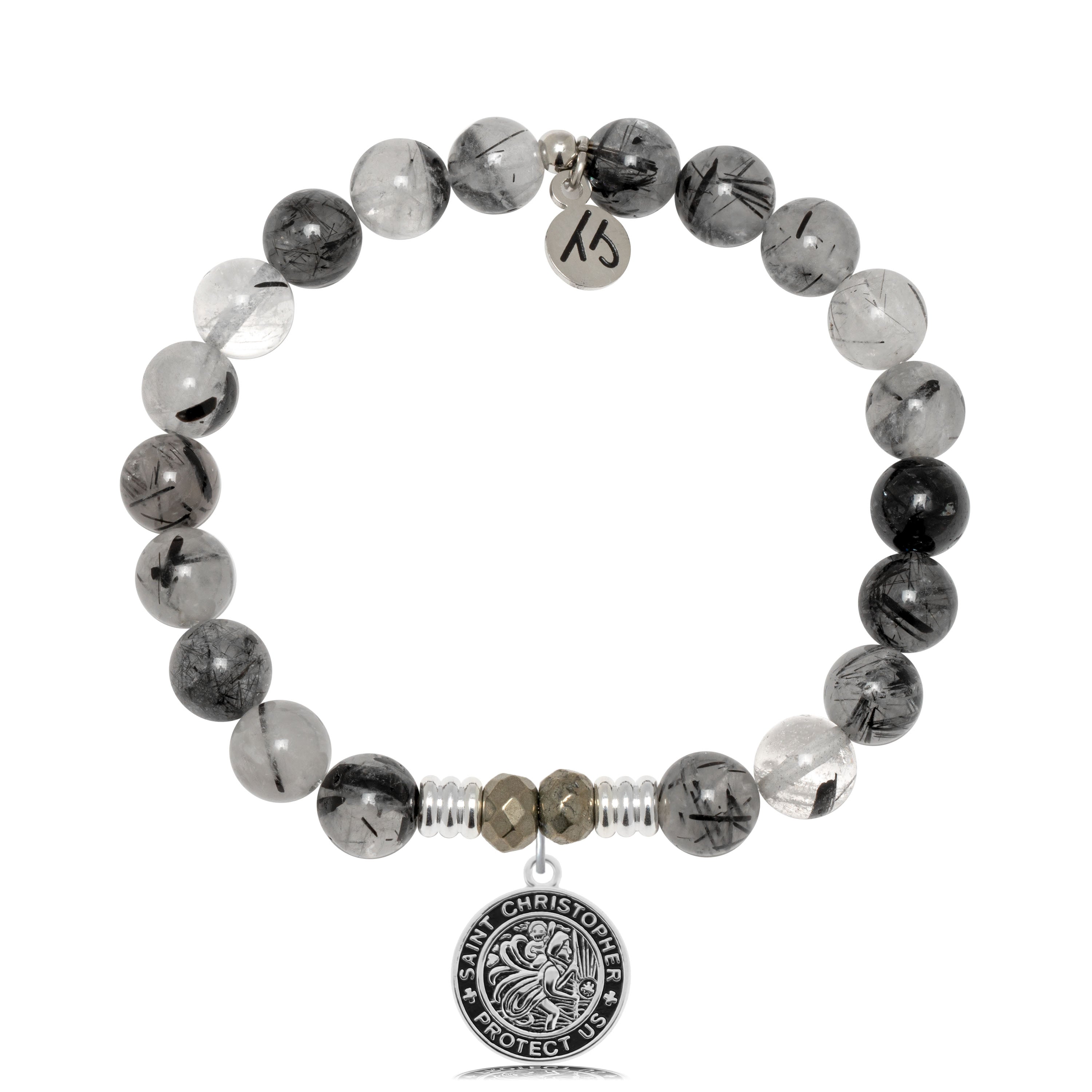 Rutilated Quartz Gemstone Bracelet with Saint Christopher Sterling Silver Charm
