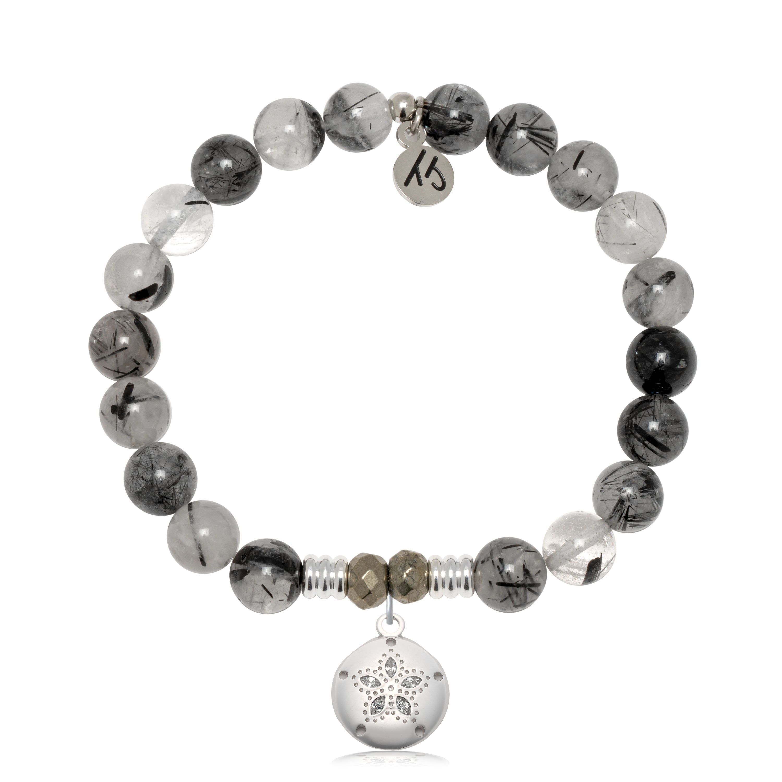 Rutilated Quartz Gemstone Bracelet with Sand Dollar CZ Sterling Silver Charm