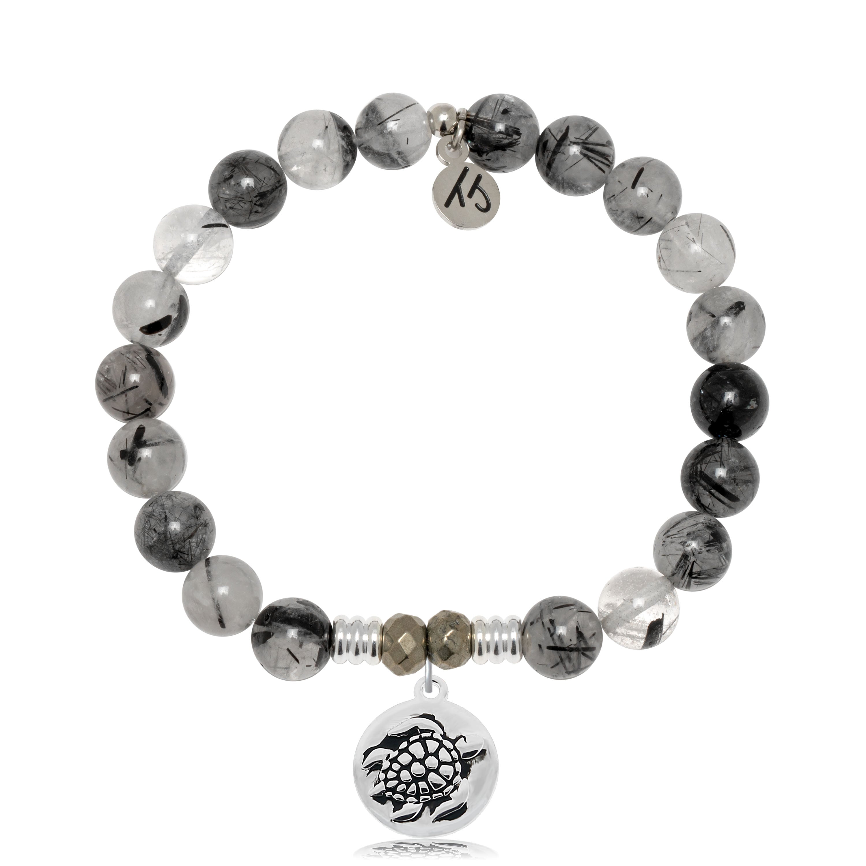 Rutilated Quartz Gemstone Bracelet with Turtle Sterling Silver Charm