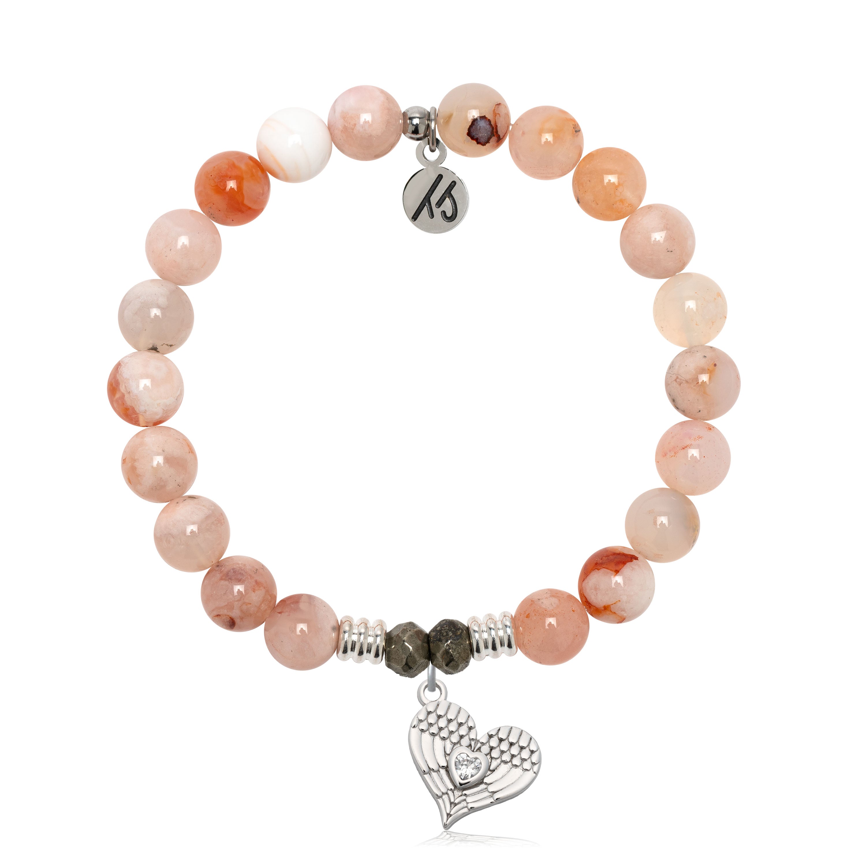 Sakura Agate Gemstone Bracelet with Angel Love Sterling Silver Charm