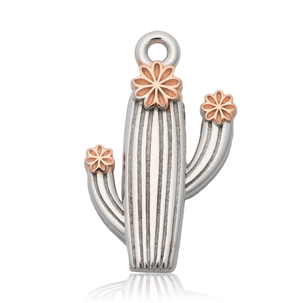 Sakura Agate Gemstone Bracelet with Cactus Cutout Sterling Silver Charm
