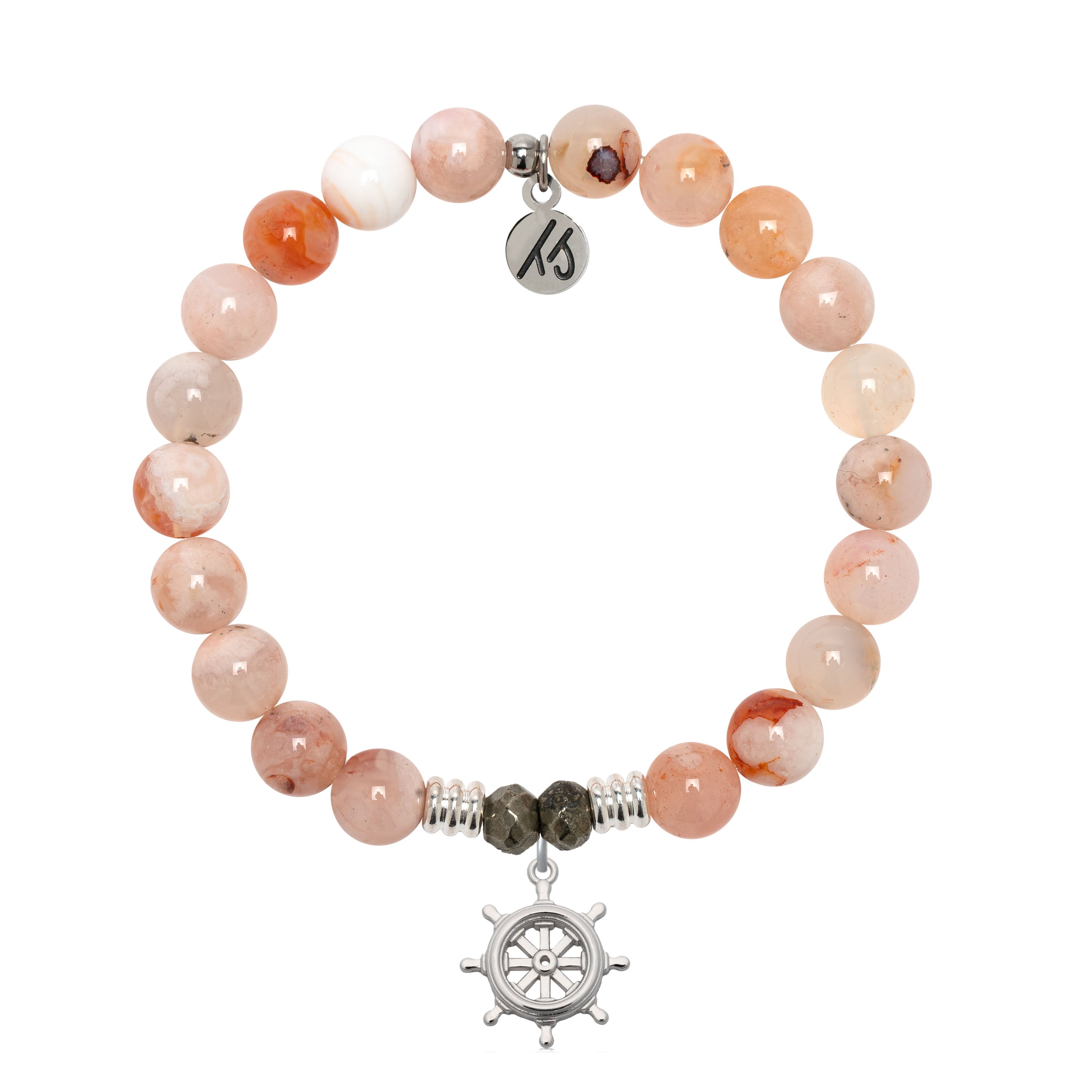 Sakura Agate Gemstone Bracelet with Captain Wheel Sterling Silver Charm