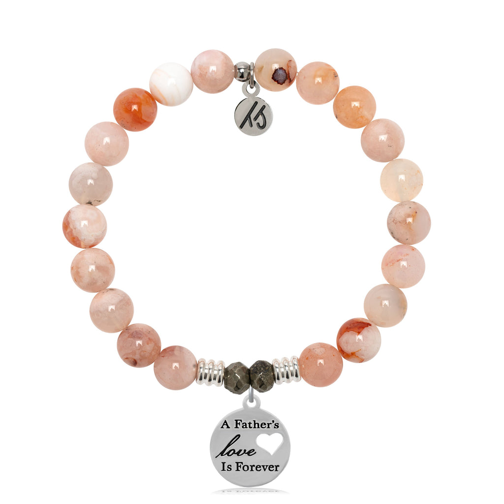 Sakura Agate Gemstone Bracelet with Father's Love Sterling Silver Charm