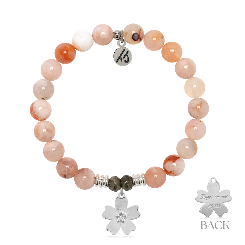 Sakura Agate Gemstone Bracelet with Forget Me Not Sterling Silver Charm