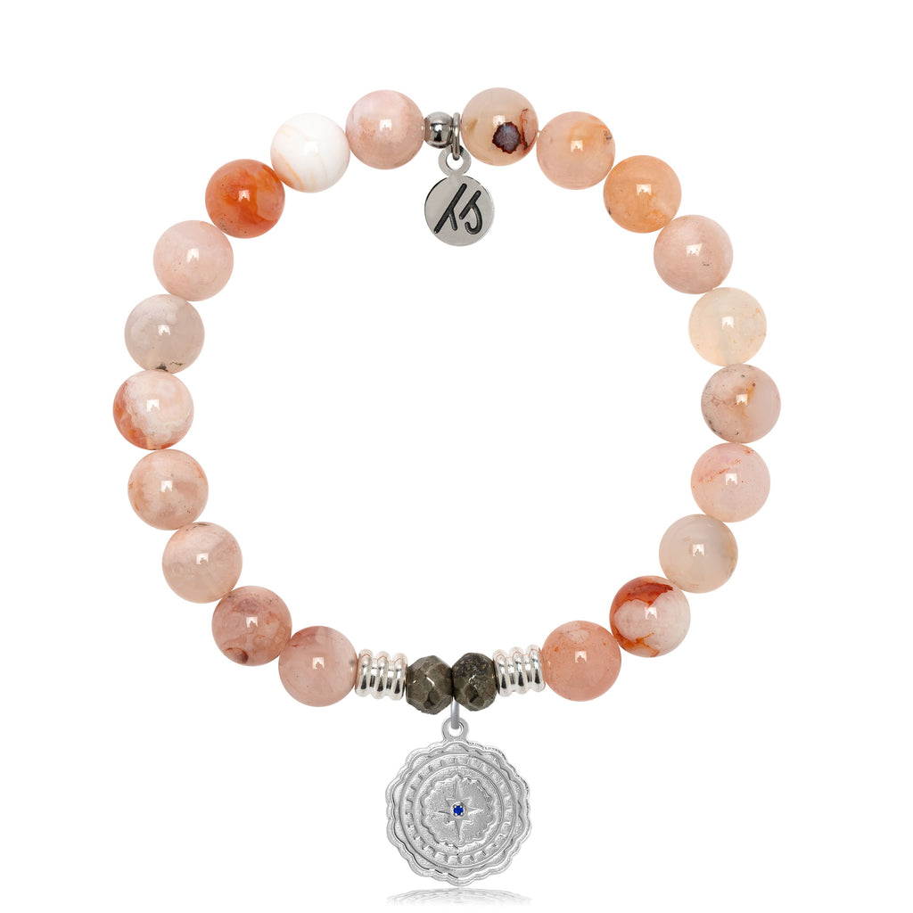 Sakura Agate Gemstone Bracelet with Healing Sterling Silver Charm