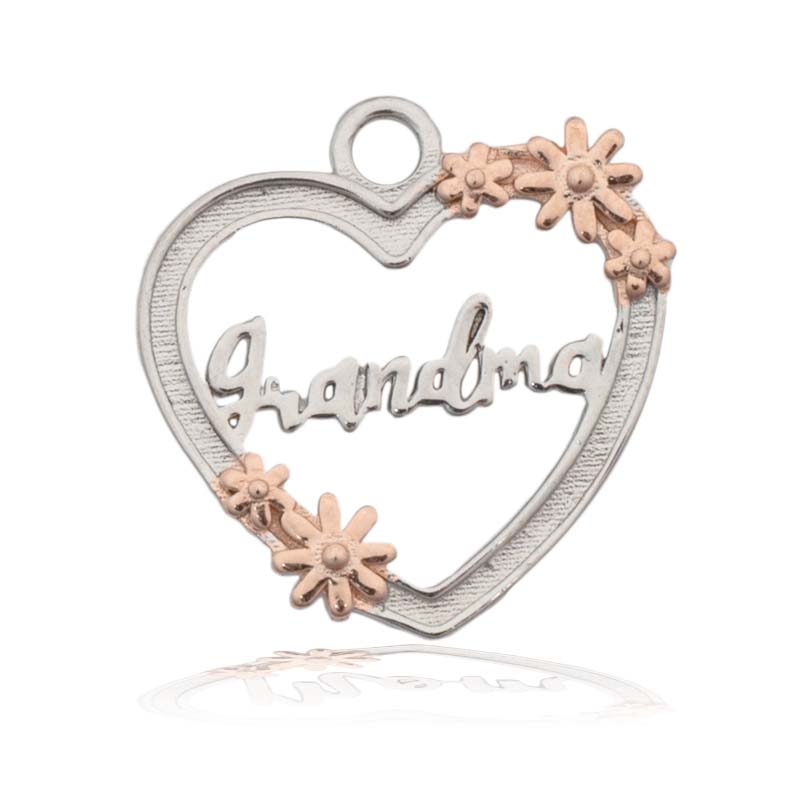 Sakura Agate Gemstone Bracelet with Heart Grandma Sterling Silver Charm