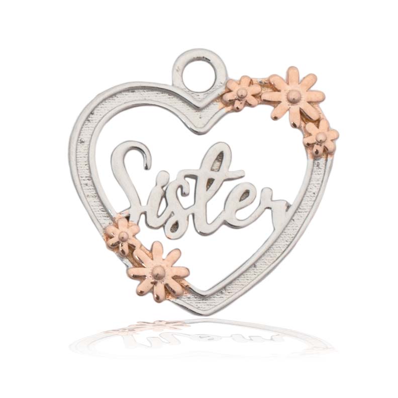 Sakura Agate Gemstone Bracelet with Heart Sister Sterling Silver Charm