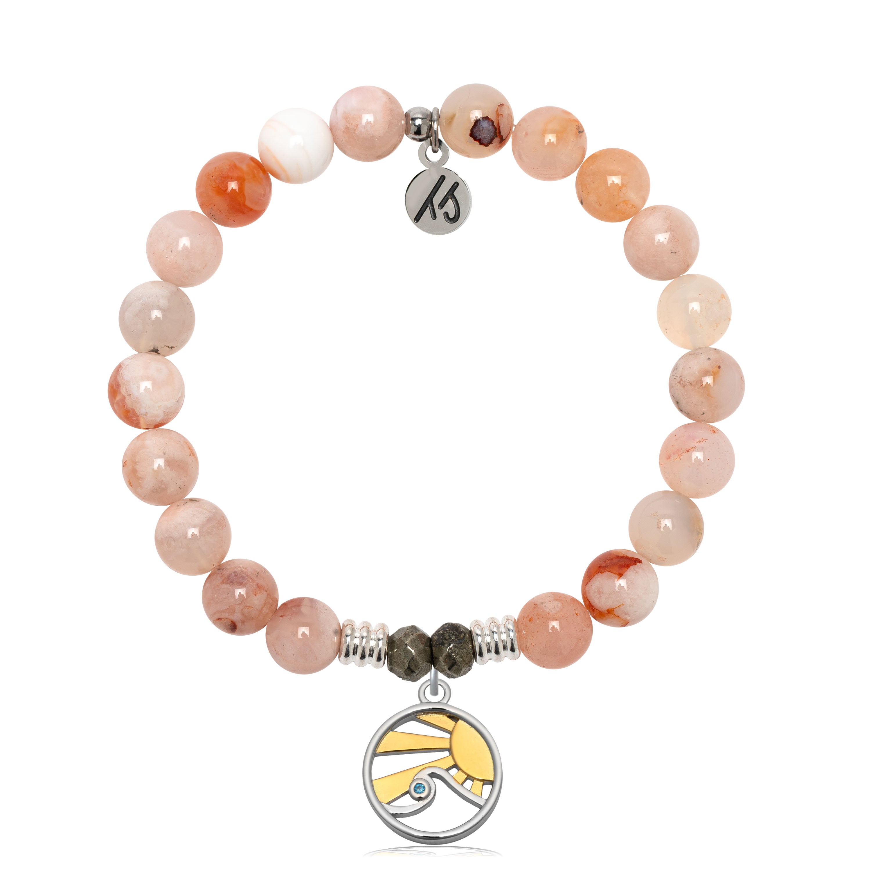 Sakura Agate Gemstone Bracelet with Rising Sun Sterling Silver Charm