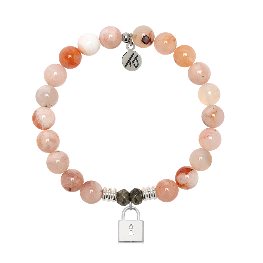 Sakura Agate Gemstone Bracelet with Unbreakable Friendship Sterling Silver Charm