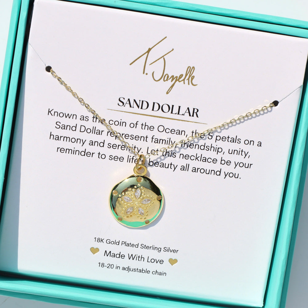 Sand Dollar CZ Gold Charm Necklace