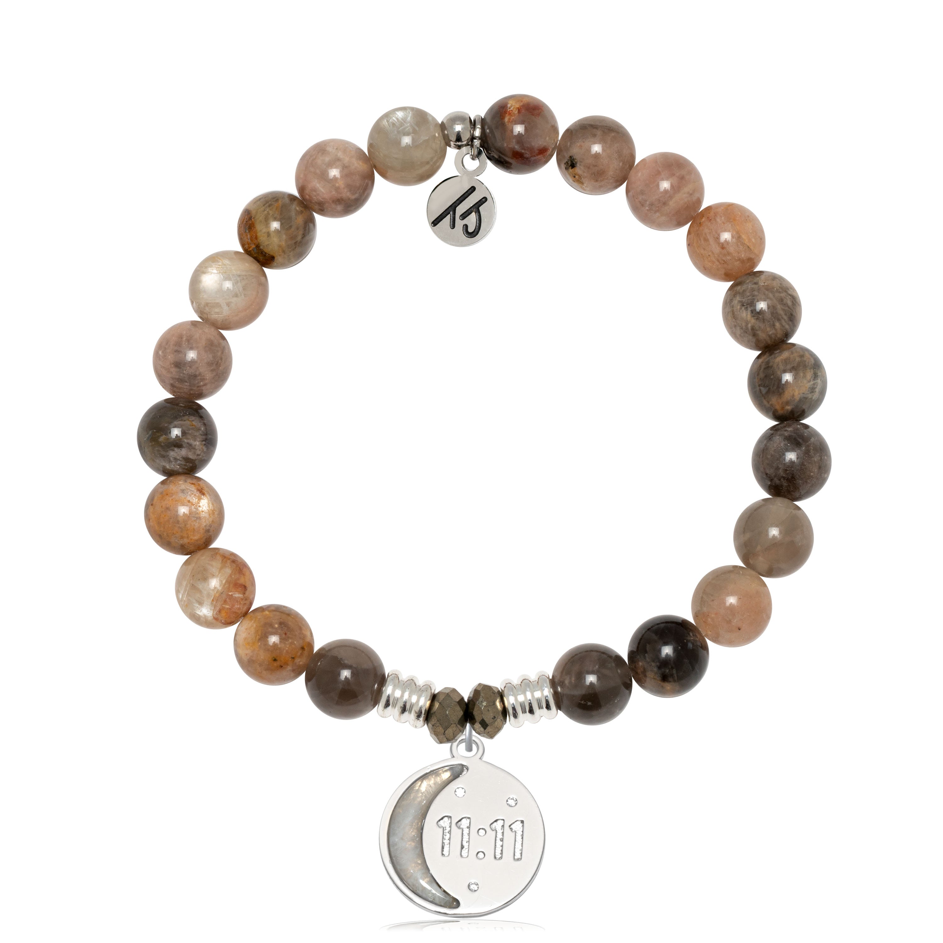 Sand Moonstone Gemstone Bracelet with 11:11 Sterling Silver Charm
