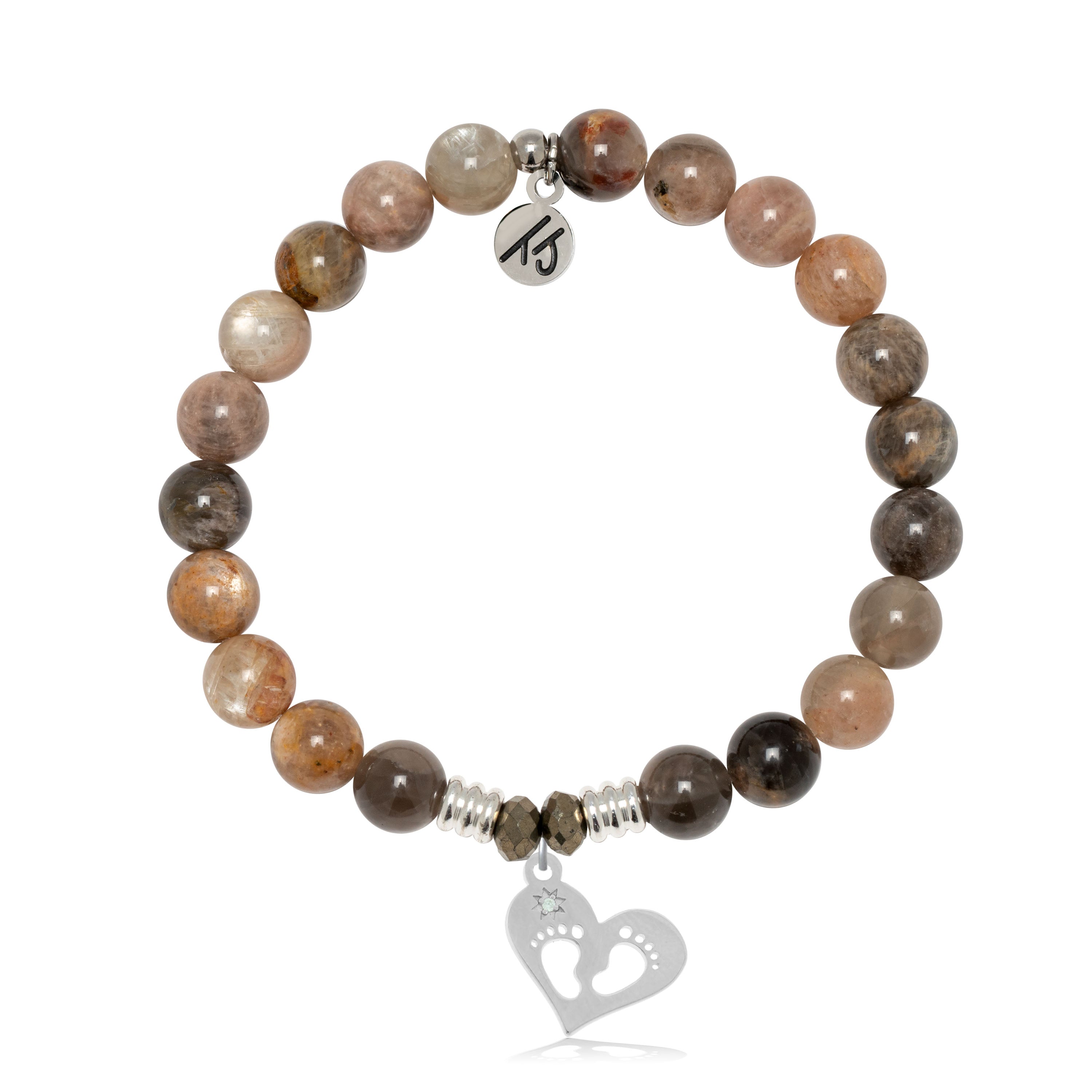 Sand Moonstone Gemstone Bracelet with Baby Feet Sterling Silver Charm