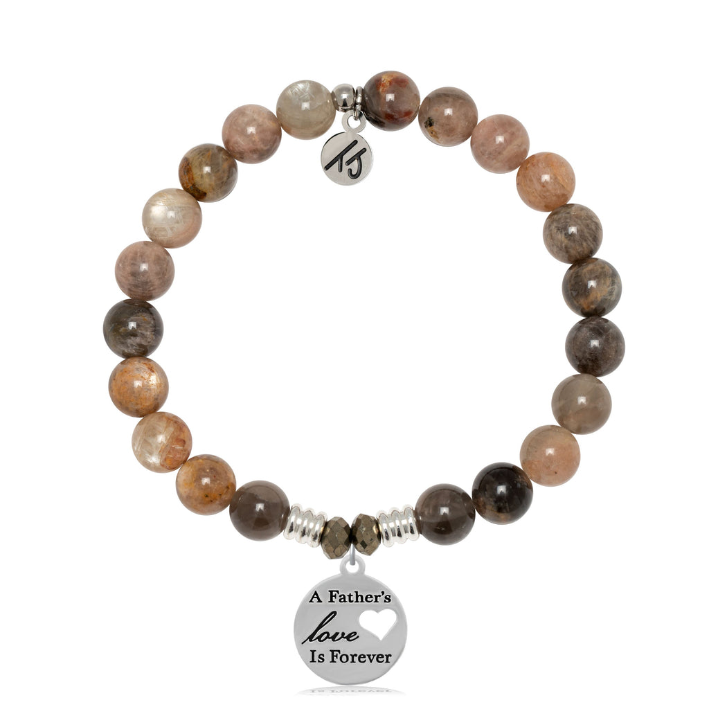 Sand Moonstone Gemstone Bracelet with Father's Love Sterling Silver Charm