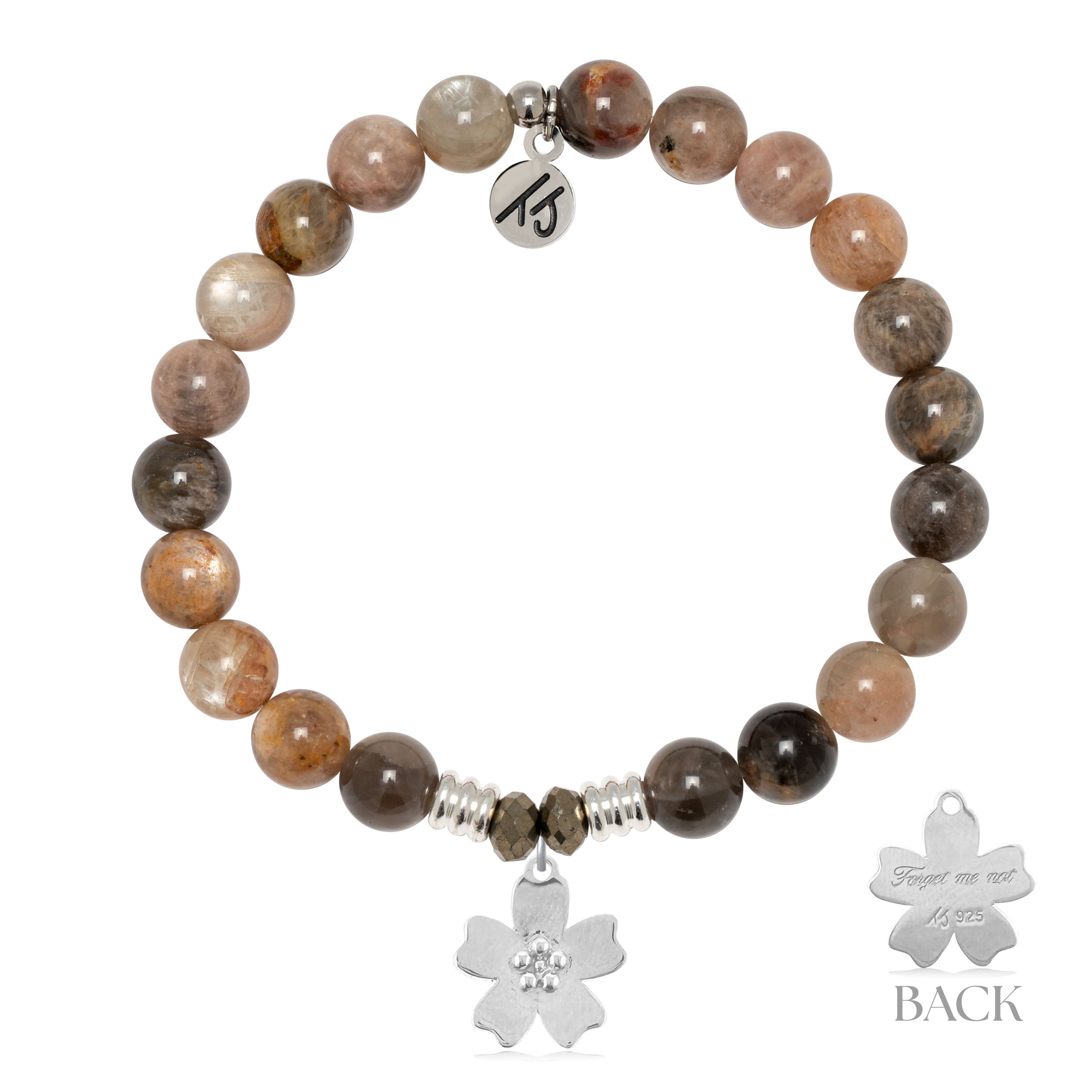Sand Moonstone Gemstone Bracelet with Forget Me Not Sterling Silver Charm