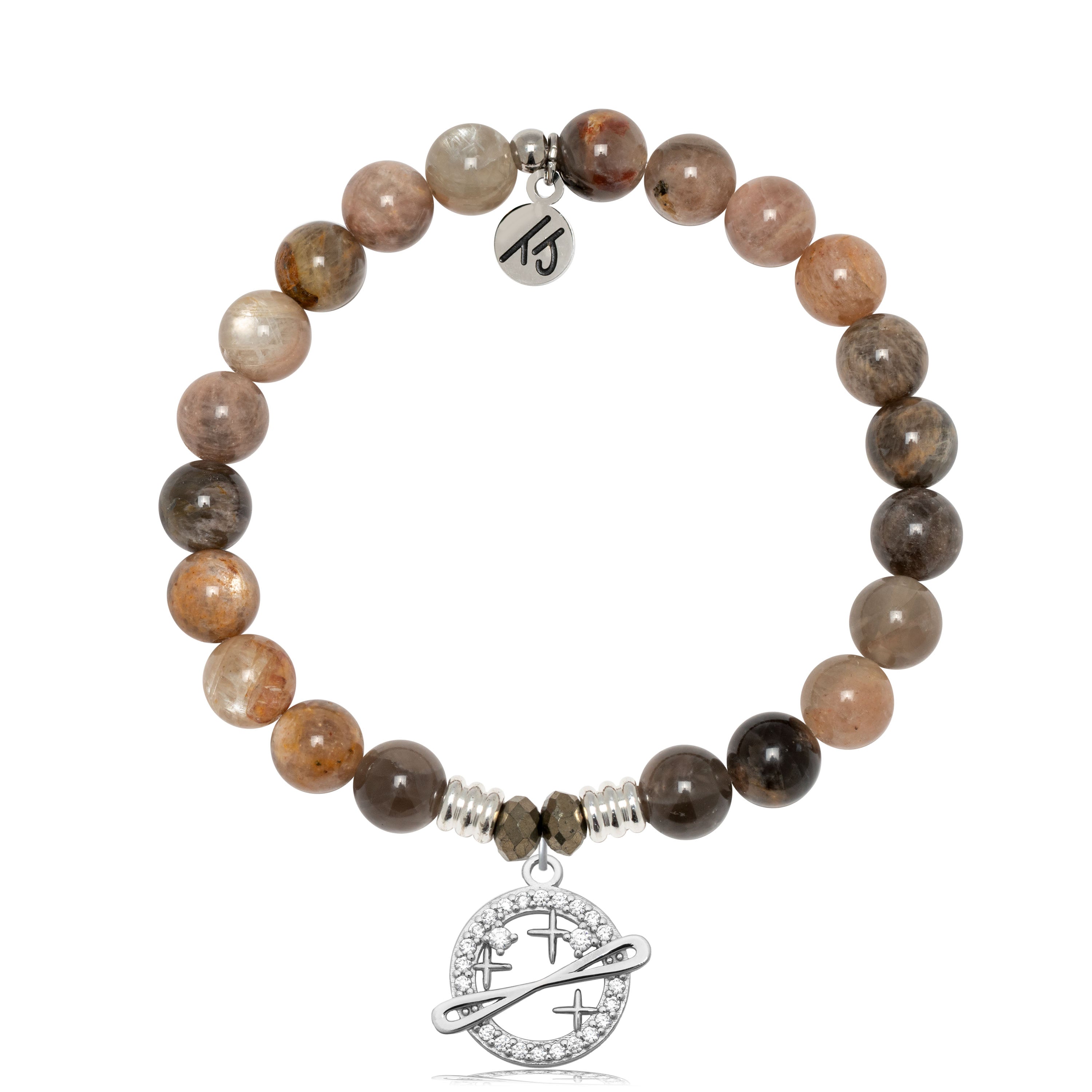 Sand Moonstone Gemstone Bracelet with Infinity and Beyond Sterling Silver Charm