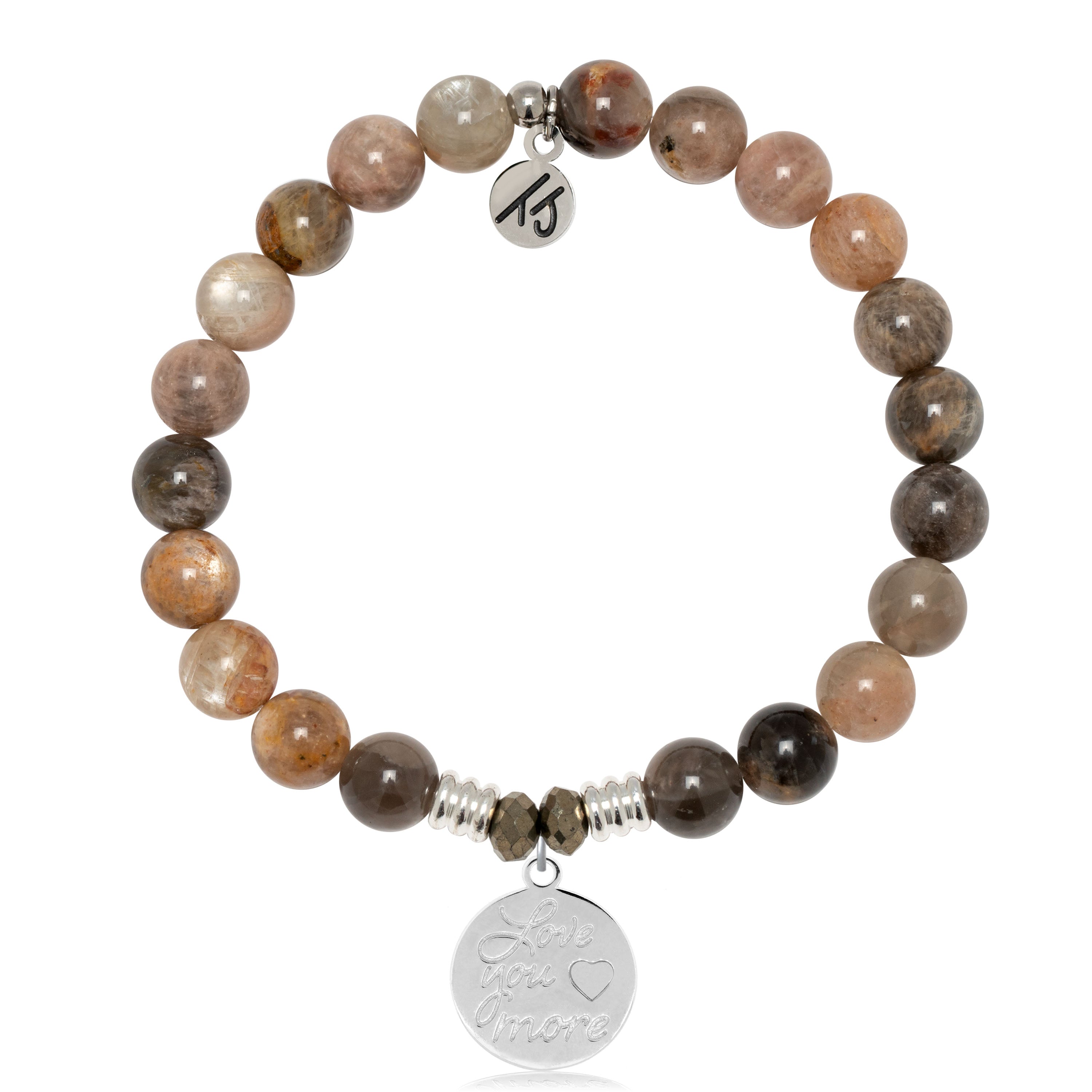 Sand Moonstone Gemstone Bracelet with Love you More Sterling Silver Charm