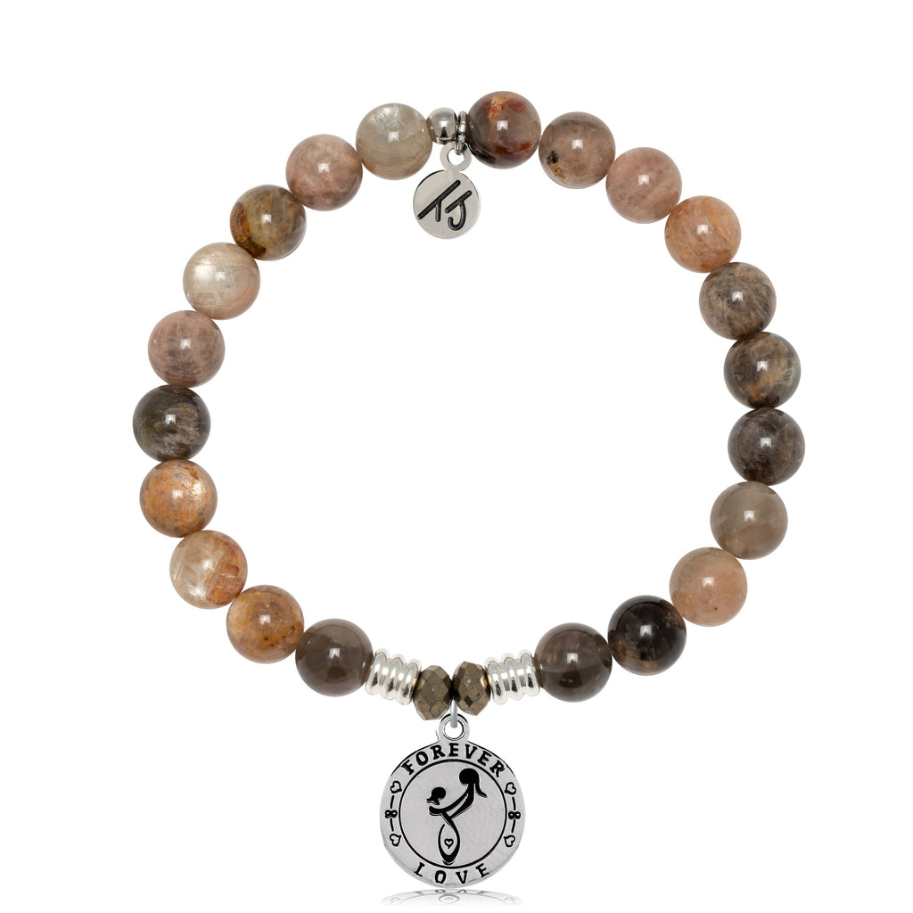Sand Moonstone Gemstone Bracelet with Mother's Love Sterling Silver Charm