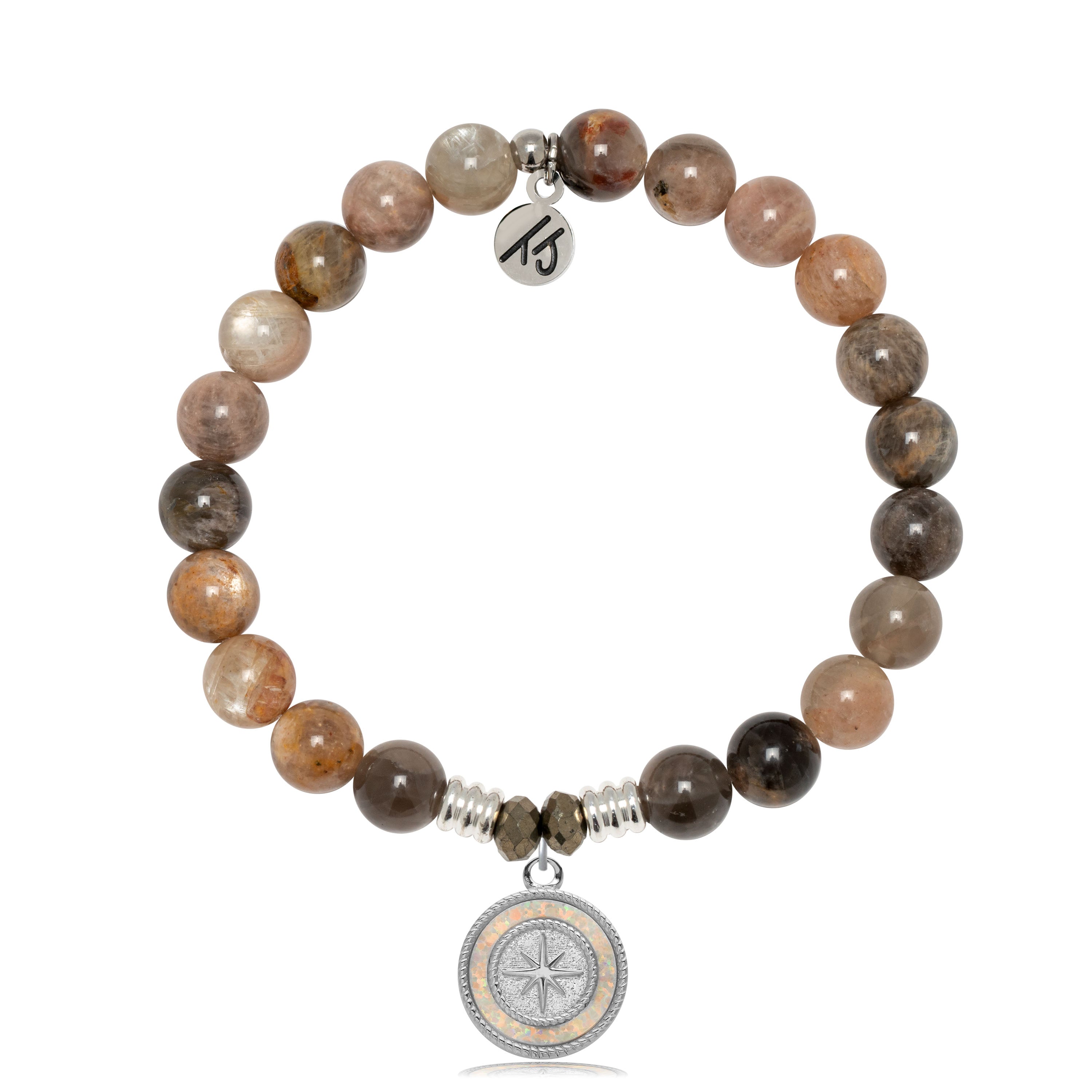 Sand Moonstone Gemstone Bracelet with North Star Sterling Silver Charm