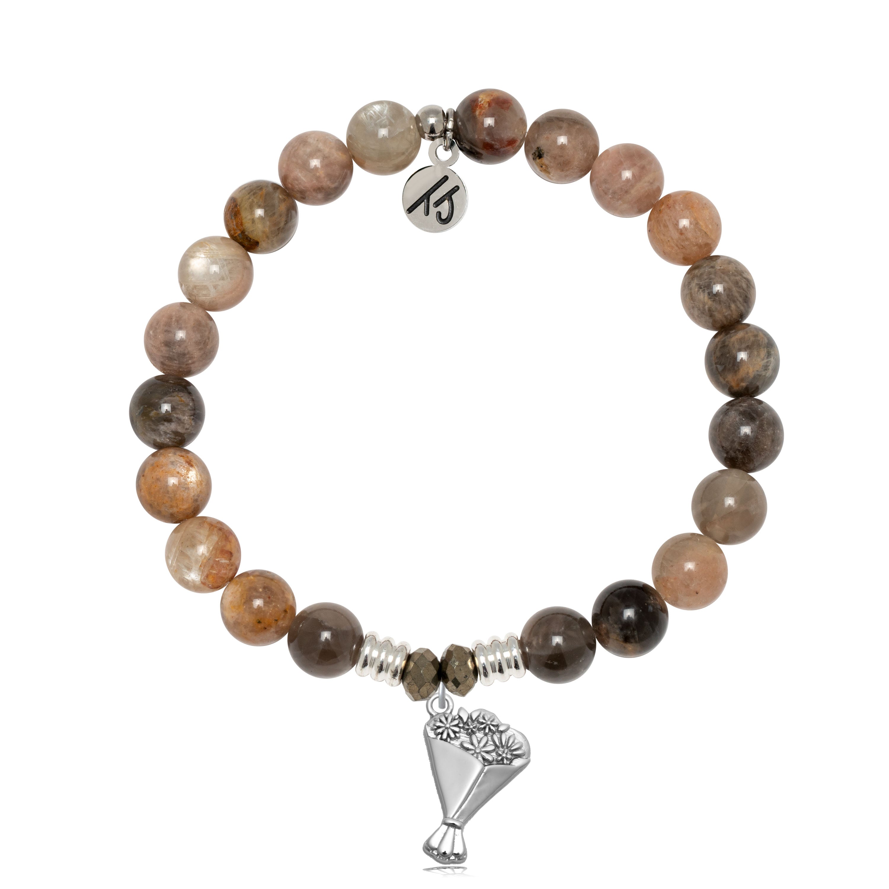 Sand Moonstone Gemstone Bracelet with Thinking of You Sterling Silver Charm